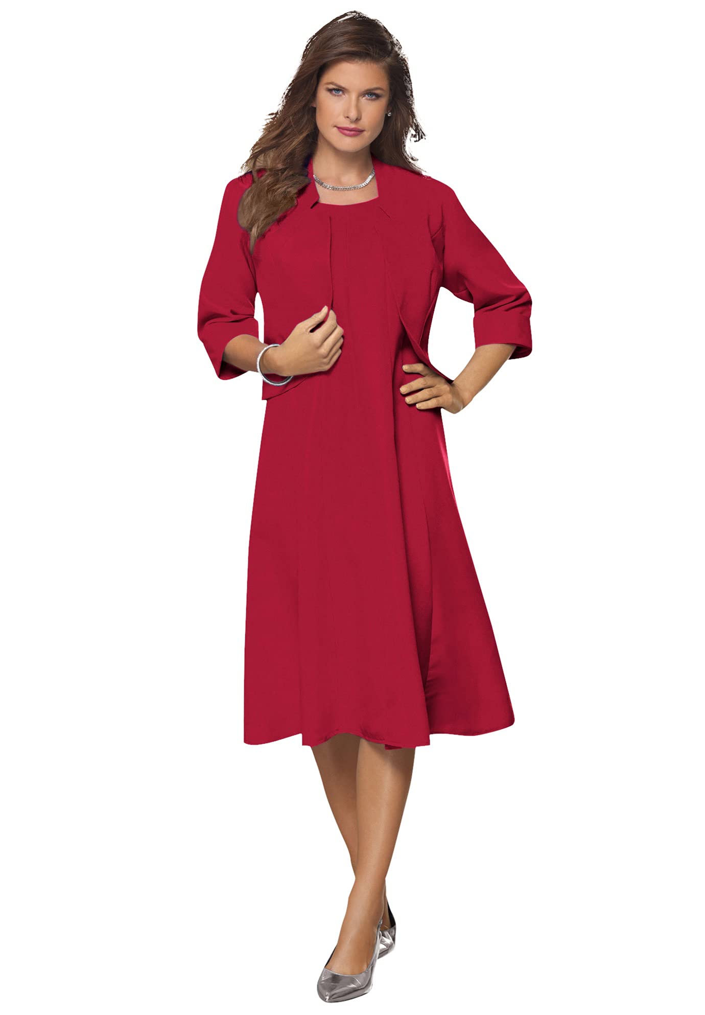 Roaman's Women's Plus Size Fit-and-Flare Jacket Dress | Stylish & Comfortable Plus Size Dress for Work & Special Occasions