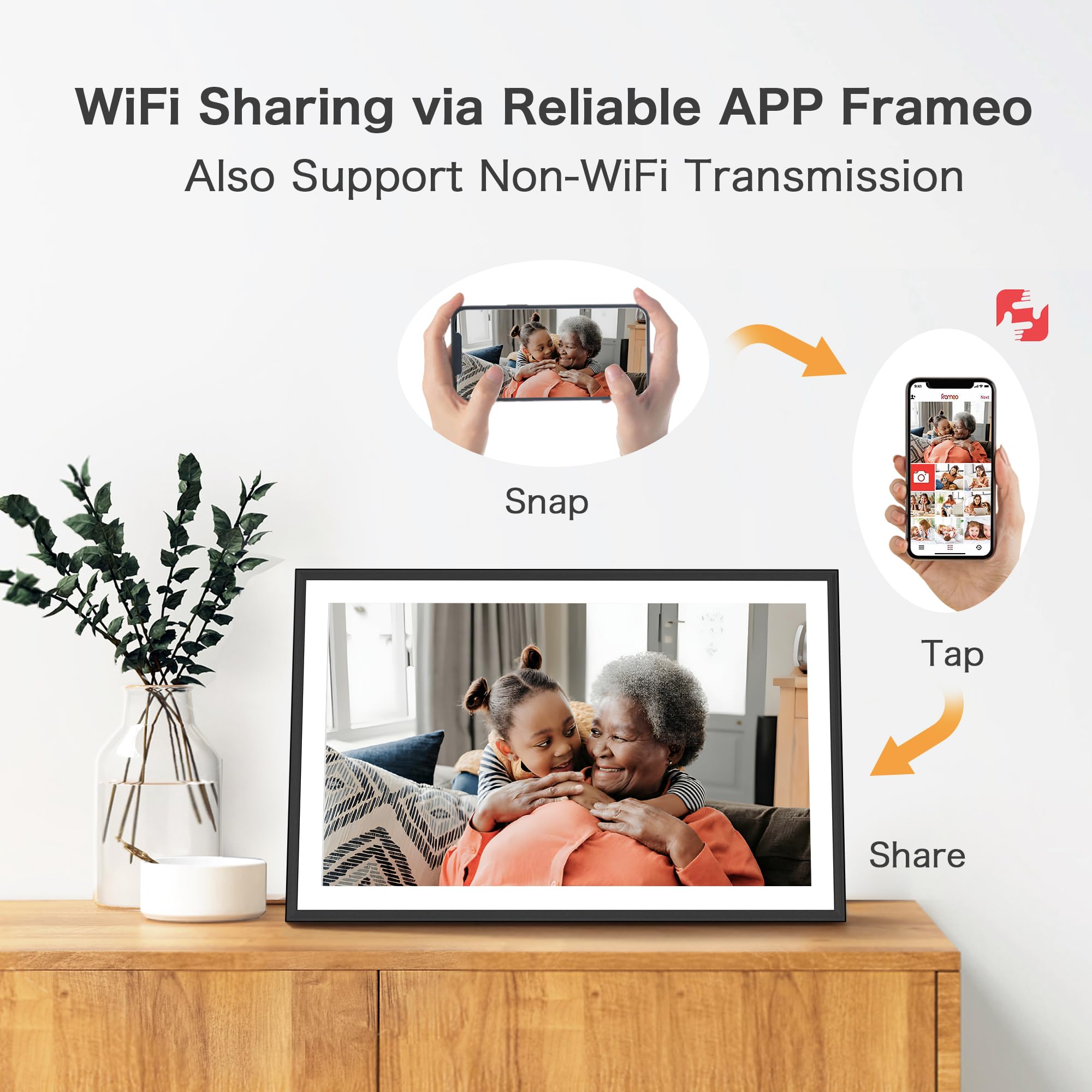 15.6 Inch WiFi Digital Picture Frame - 32GB Storage, 1920x1080 IPS HD Touch Screen, Wall Mount & Tabletop Display - Share Photos & Videos Instantly - Perfect Gift for Mom, Birthday & Wedding Decor - Home & Office Digital Photo Display