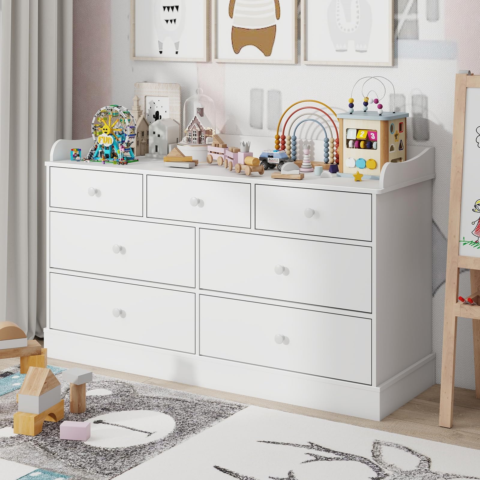 Vabches 7-Drawer Kids Dresser Organizer - White Nursery Storage Chest, Children's Bedroom Furniture with Nightstand for Clothes & Toys - Perfect for Toddler Room Organization & Baby Essentials Storage