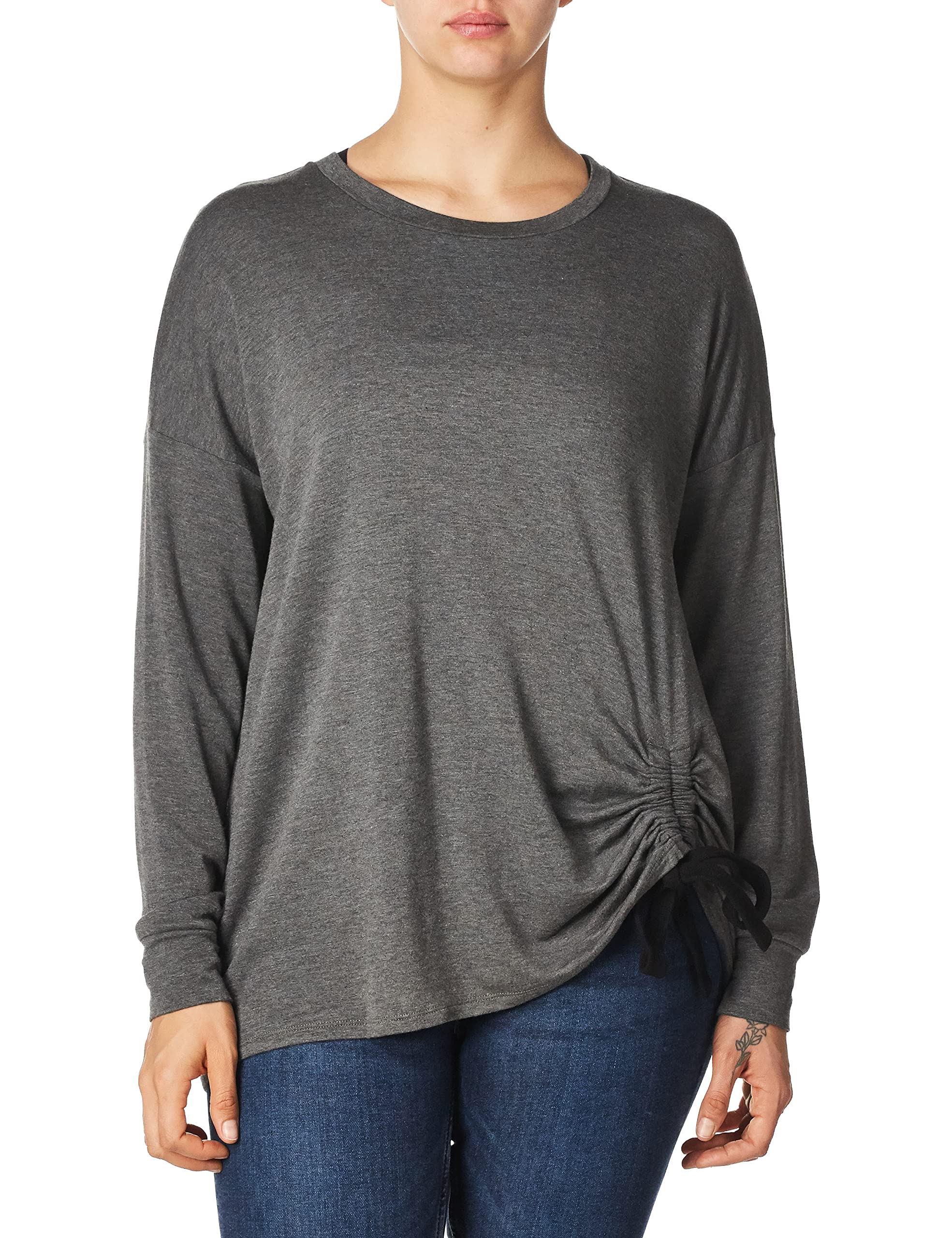 Kensie Women's Drapey French Terry Sweatshirt - Soft Casual Pullover for Lounge, Work & Travel | Comfortable Loose Fit Long Sleeve Top