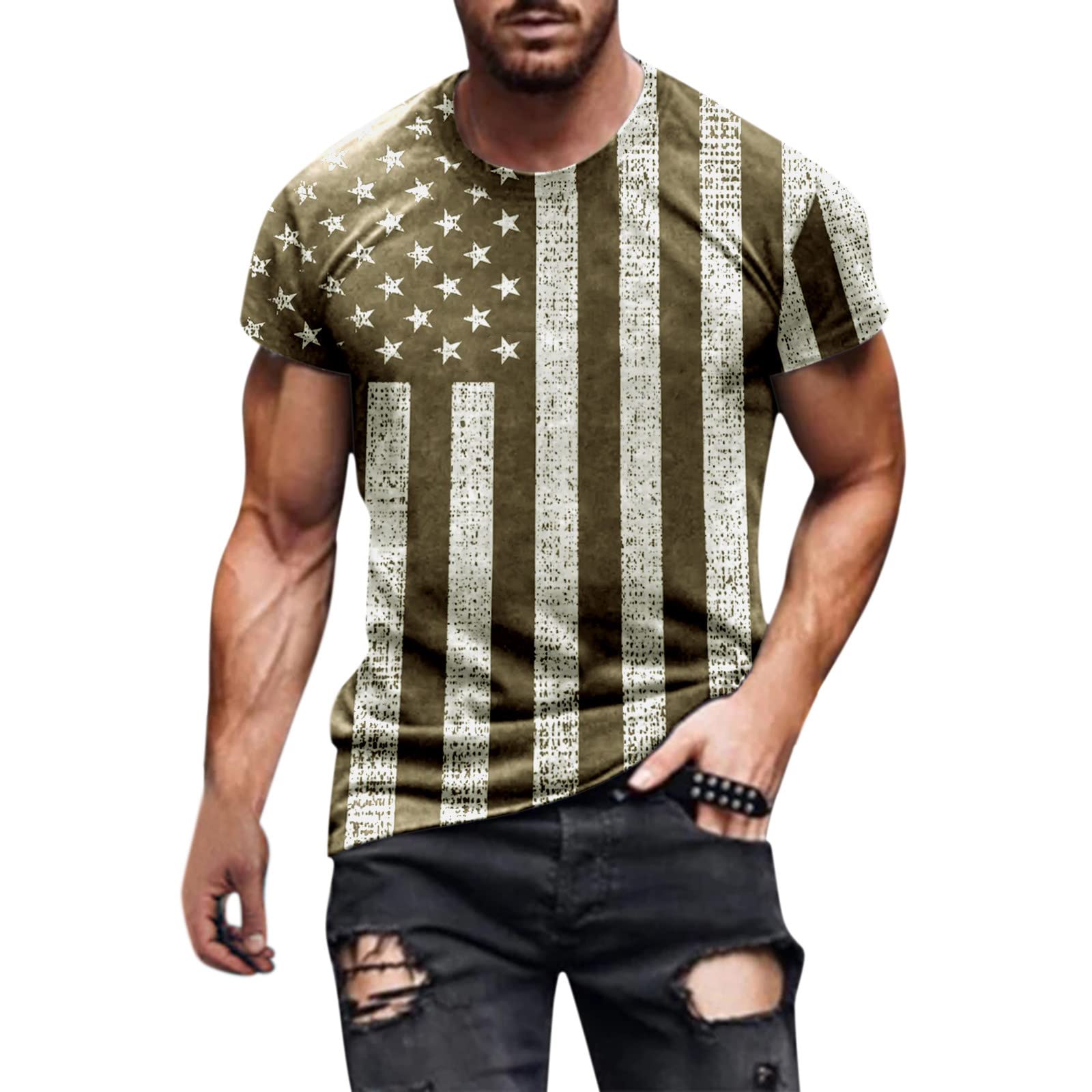 Soft Fitted Men's T-Shirts - Comfortable Crew Neck Casual Tee for Everyday Wear | Patriotic Independence Day Shirt for BBQ, Parties & Outdoor Activities