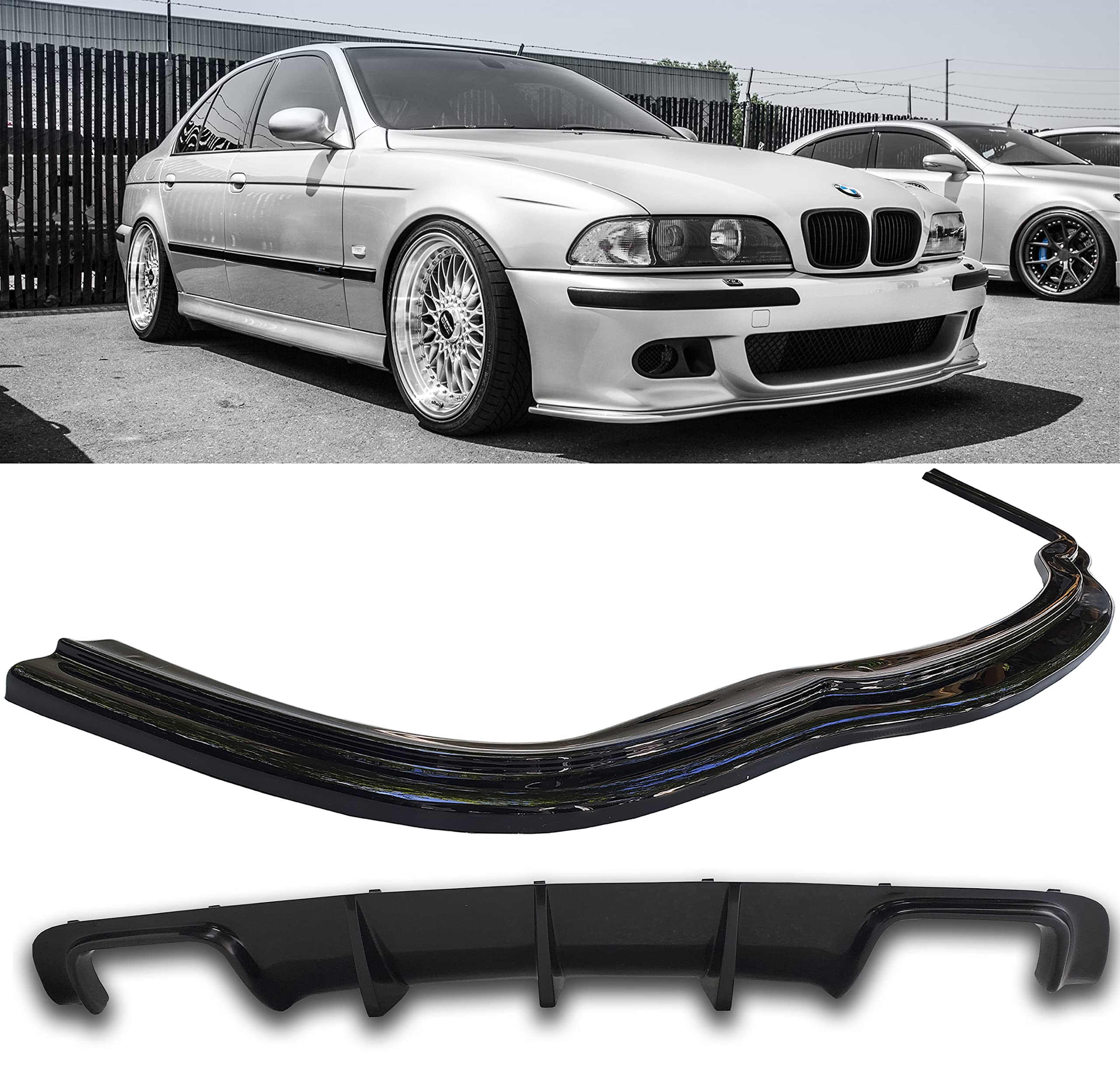 Hamann Style Rear Diffuser & Front Lip Spoiler 2pc Set for BMW E39 M5 - Carbon Fiber Body Kit for Enhanced Aerodynamics & Sporty Look - Perfect for Street Racing & Car Shows