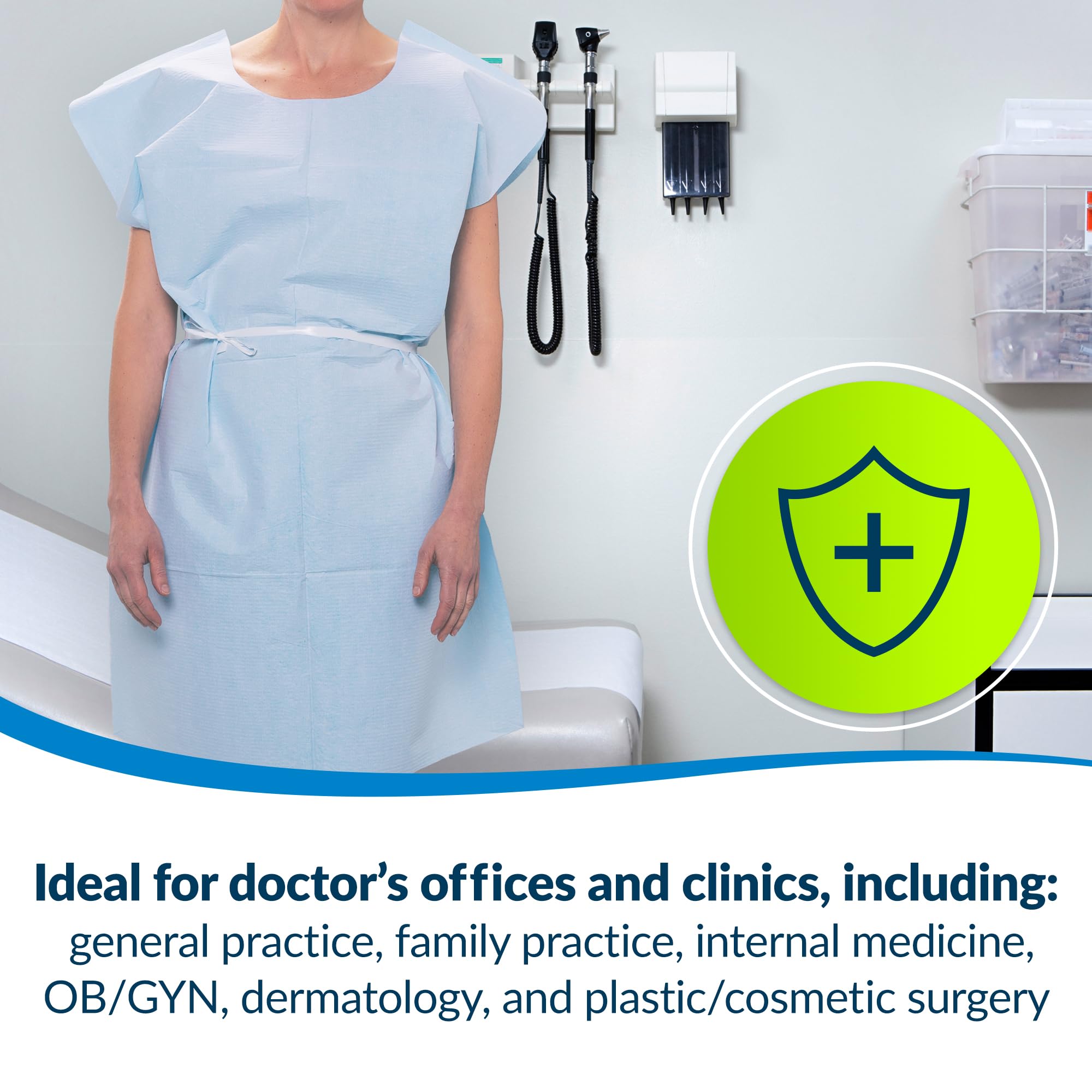 **Avalon Premium Disposable Medical Gowns - Blue (Pack of 50) - Open Back with Waist Tie, Short Sleeve - 30