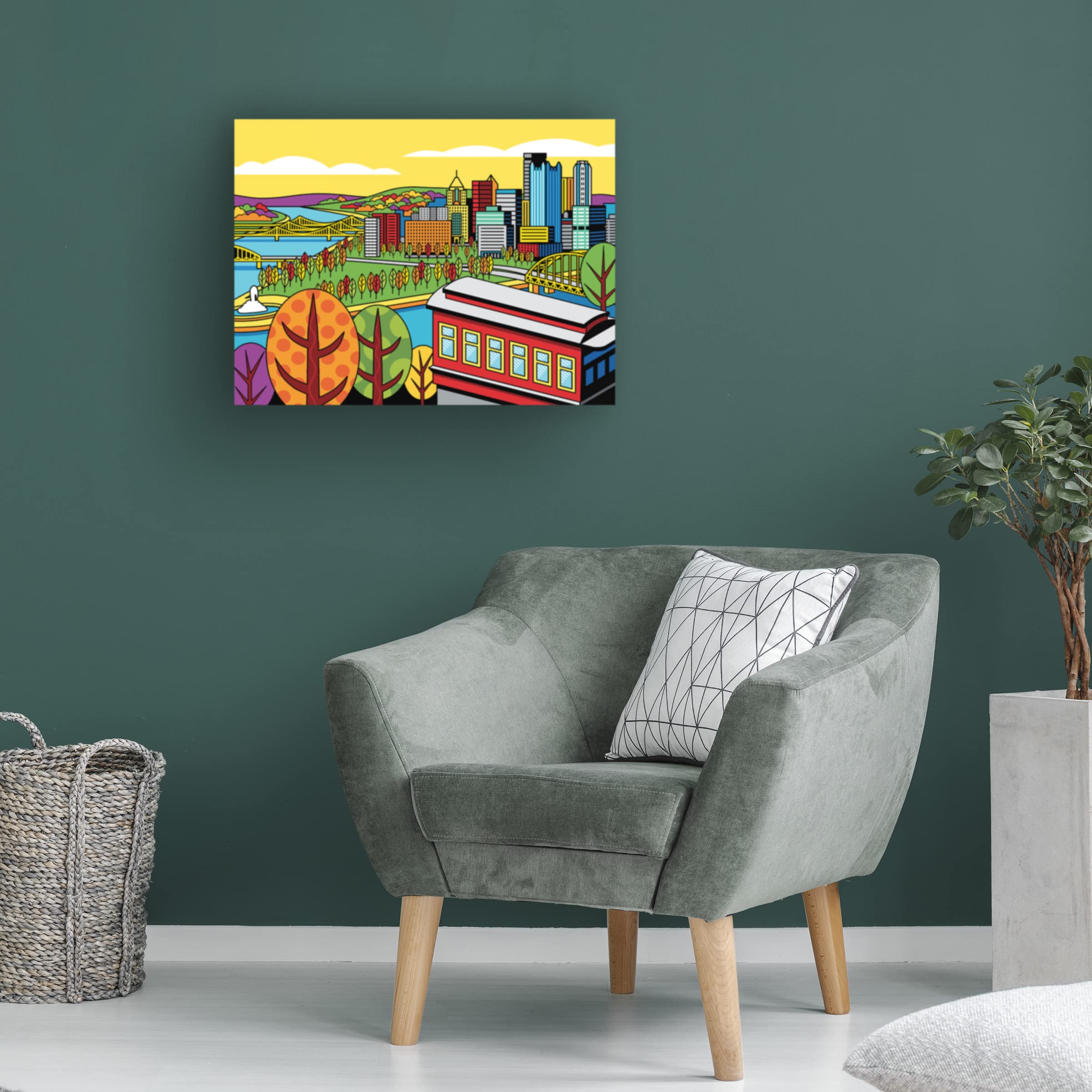 Trademark Fine Art 'Pittsburgh Incline Autumn Pop' Canvas Wall Art by Ron Magnes - Vibrant Fall Landscape Painting for Living Room, Office & Home Decor