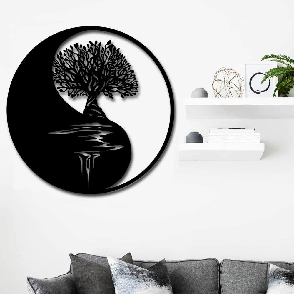 SPPRANDOM Metal Wall Art Decor - Tree of Life & Yin Yang 3D Wall Sculpture for Home, Office, Bedroom & Living Room | Modern Metal Wall Hangings & Silhouette Art | Perfect for Meditation Spaces, Yoga Rooms & Spiritual Decor