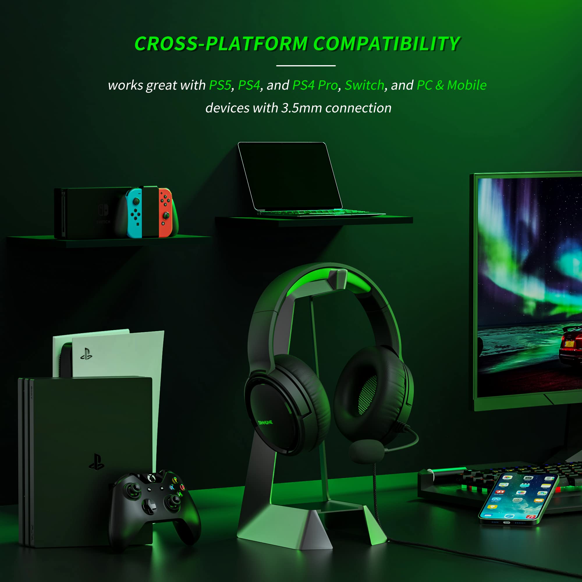 BINNUNE Wired Gaming Headset with Microphone for Xbox Series X|S, Xbox One, PS4, PS5, PC, Nintendo Switch - Noise Cancelling Over-Ear Headphones for Immersive Gaming & Online Chat