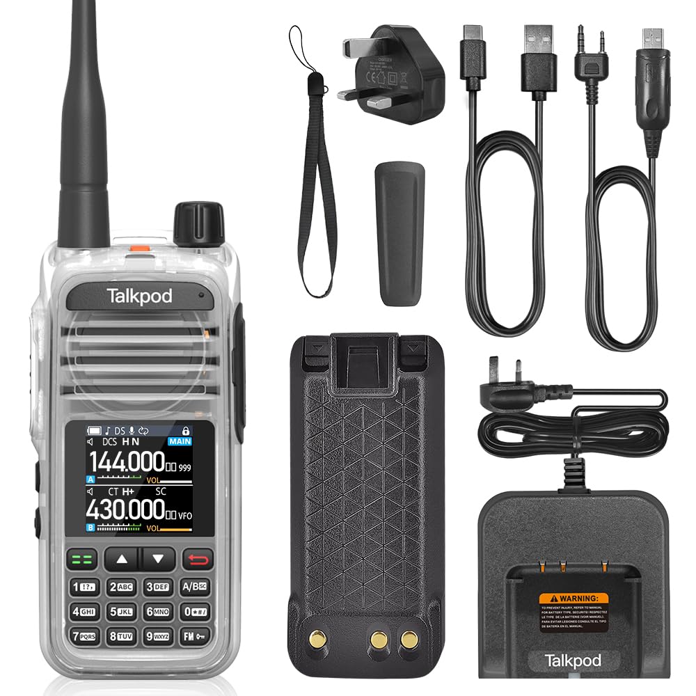 Talkpod A36PlusMAX Dual Band Two Way Radio - 8W High Power Long Range Walkie Talkie with VHF/UHF (144-146/430-440MHz), 3200mAh Rechargeable Battery & 1.44