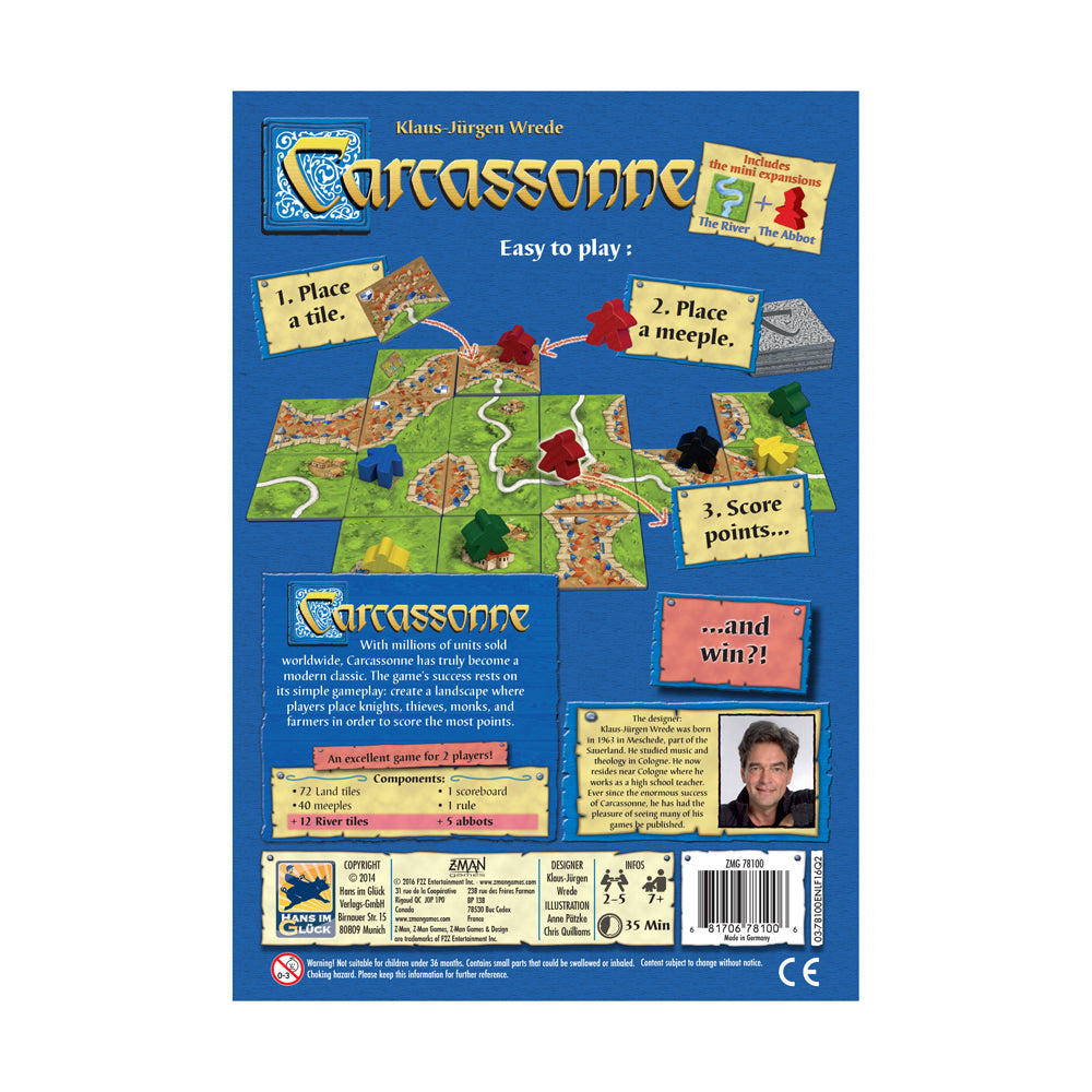 Carcassonne Strategy Board Game with The River & The Abbot Expansions - Classic Tile-Laying Game for Family Game Night & Strategy Enthusiasts