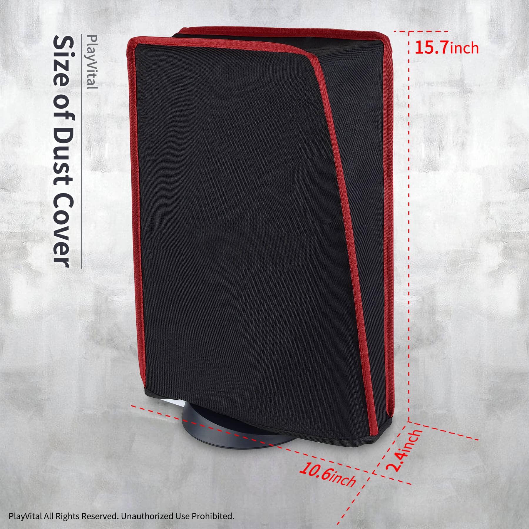 PlayVital Black Nylon Dust Cover for PS5 Console - Soft Anti-Scratch Waterproof Sleeve for PS5 Digital & Disc Edition with Red Trim | Perfect for Home Entertainment Setup & Gaming Station Protection