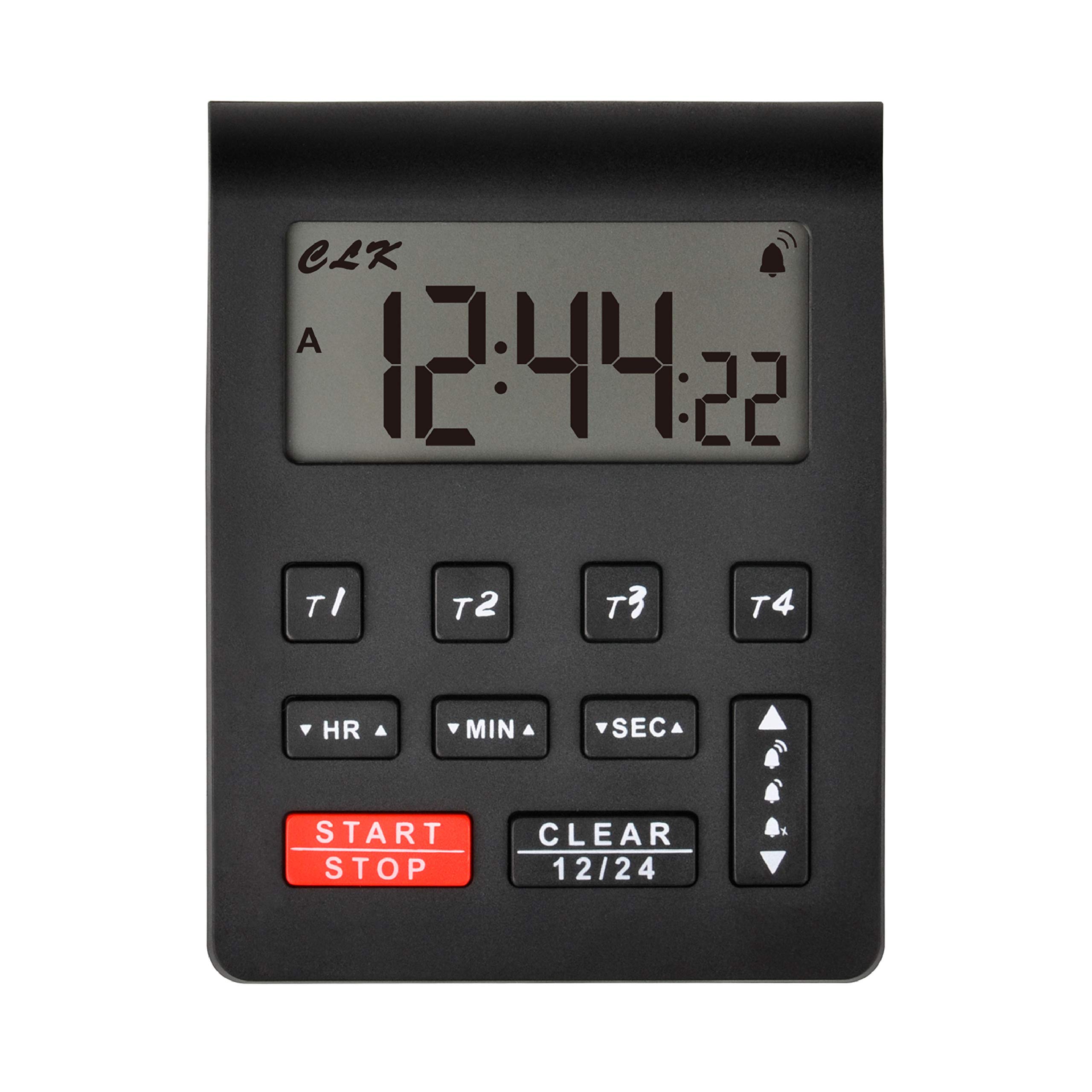 Runleader Digital Desktop Kitchen Timer - 4 Countdown Timers & Stopwatch with 12/24 Hour Clock, Large Display for Baking, Cooking, Homework & Fitness (Black-205) | Perfect for Kitchen, Office, Gym & Study Room