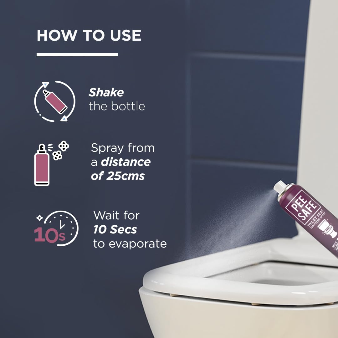 PEESAFE Pee Safe Toilet Seat Sanitizer Spray - 50ml Lavender Scent | Kills 99.9% Germs | Travel & Public Restroom Hygiene Essential | Portable Bathroom Cleaner for Home, Office & Hotels