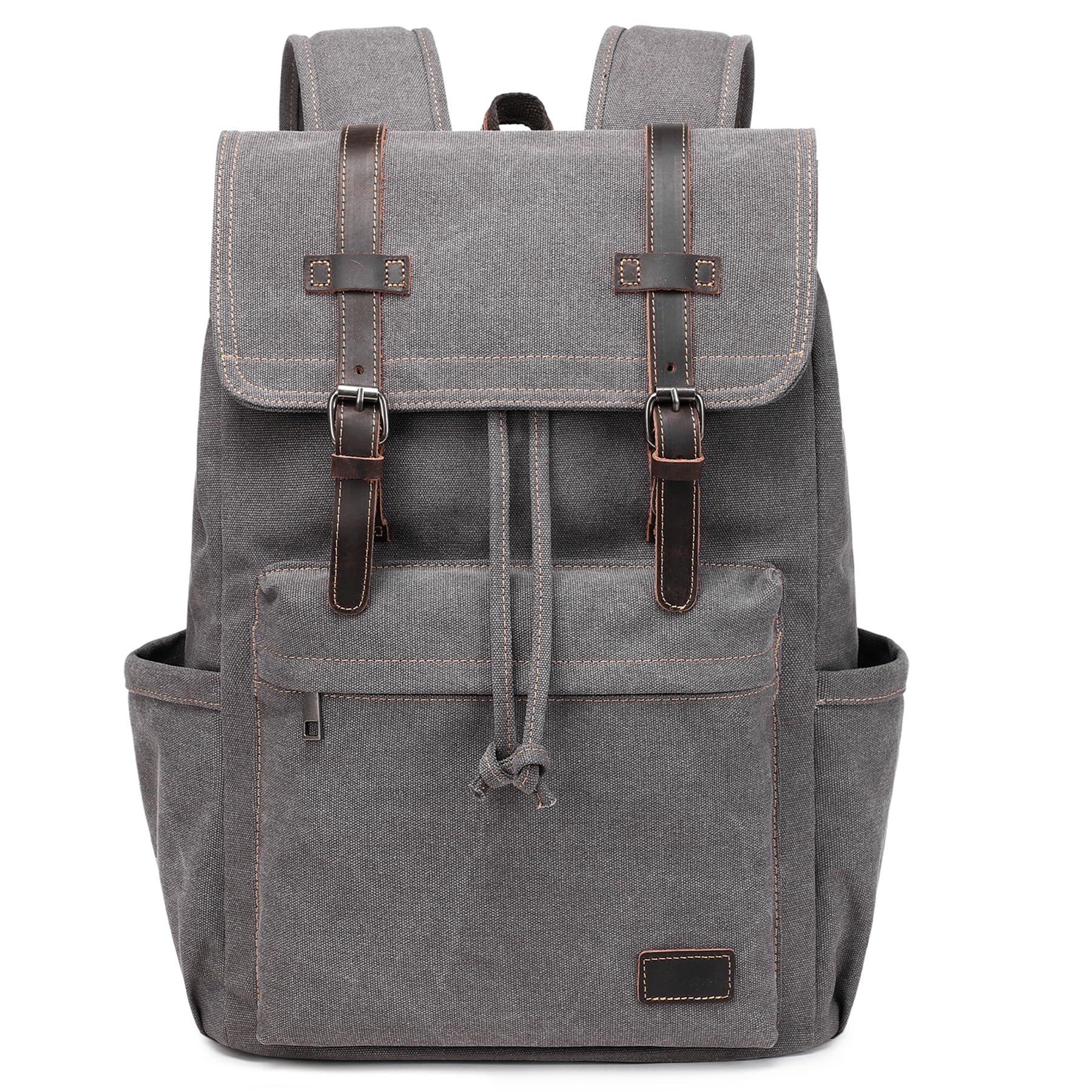Vintage Leather Canvas Travel Backpack for Men - Waterproof Laptop Backpack with Multiple Pockets & 12.9 Inch Laptop Compartment - Perfect for College, Business Trips & Daily Commute (Grey)