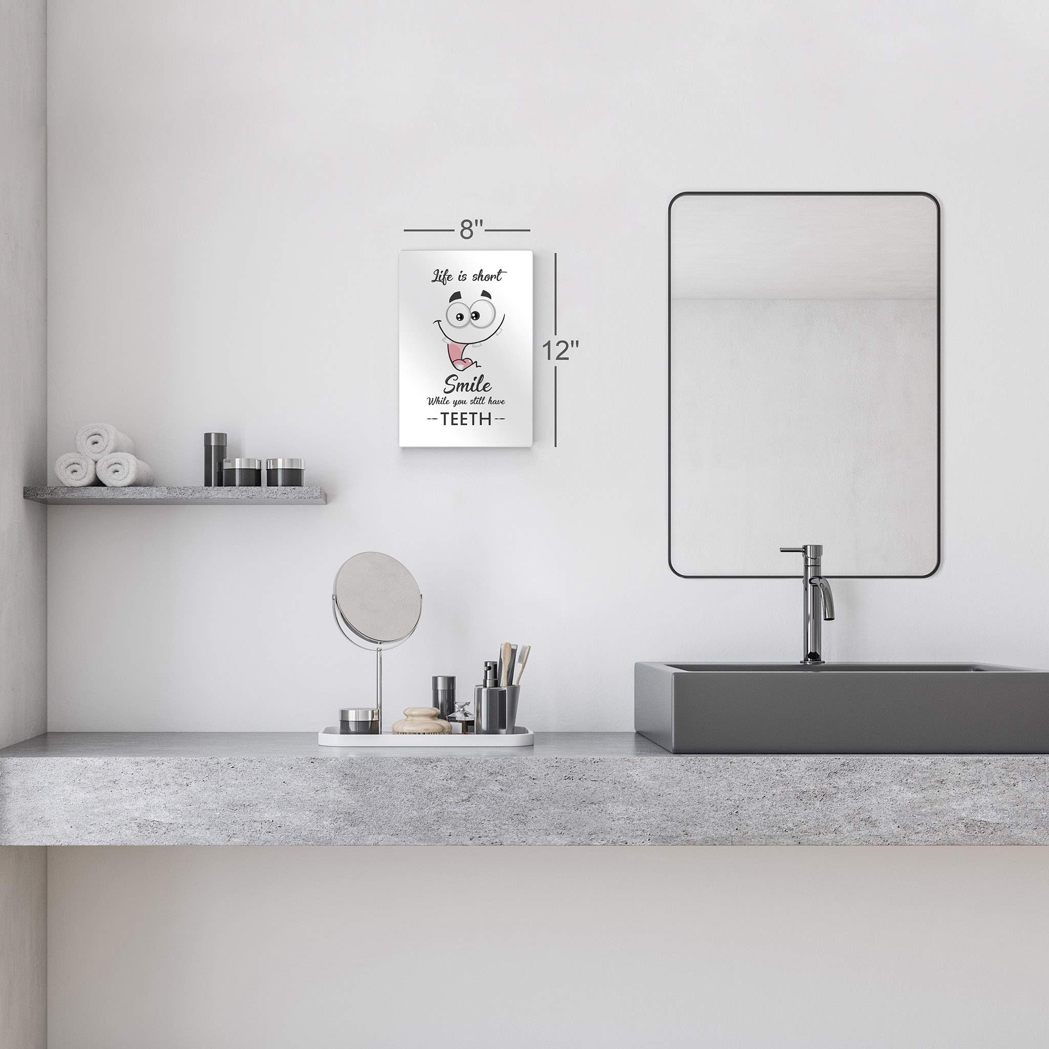Funny Bathroom Wall Art - 'Life is Short, Smile While You Still Have Teeth' Metal Print Sign | Ready to Hang Bathroom Decor | Home Decoration Made in USA (36x24) | Perfect for Powder Rooms, Guest Baths & Humorous Home Gifts