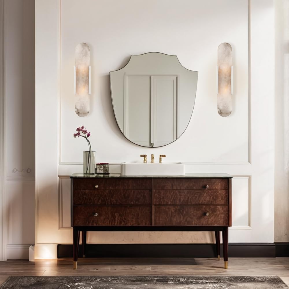 Alabaster Wall Sconce Light Fixture - Modern Vanity Lighting for Bathroom, Bedroom, Living Room & Dining Room - 4.25