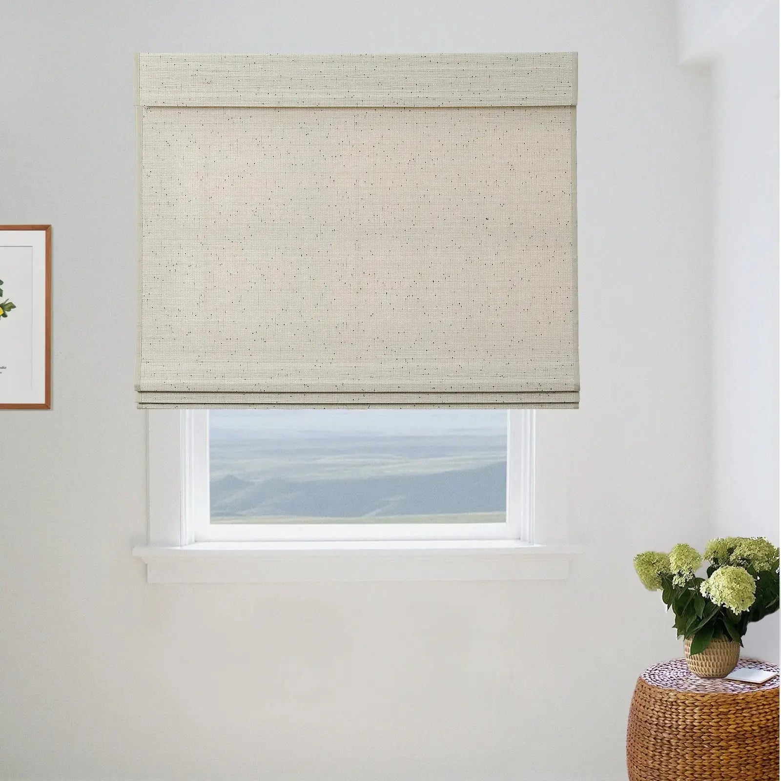 Sybil Bamboo Roman Shade - Winter White Window Treatment | Natural Eco-Friendly Blinds for Living Room, Bedroom & Office