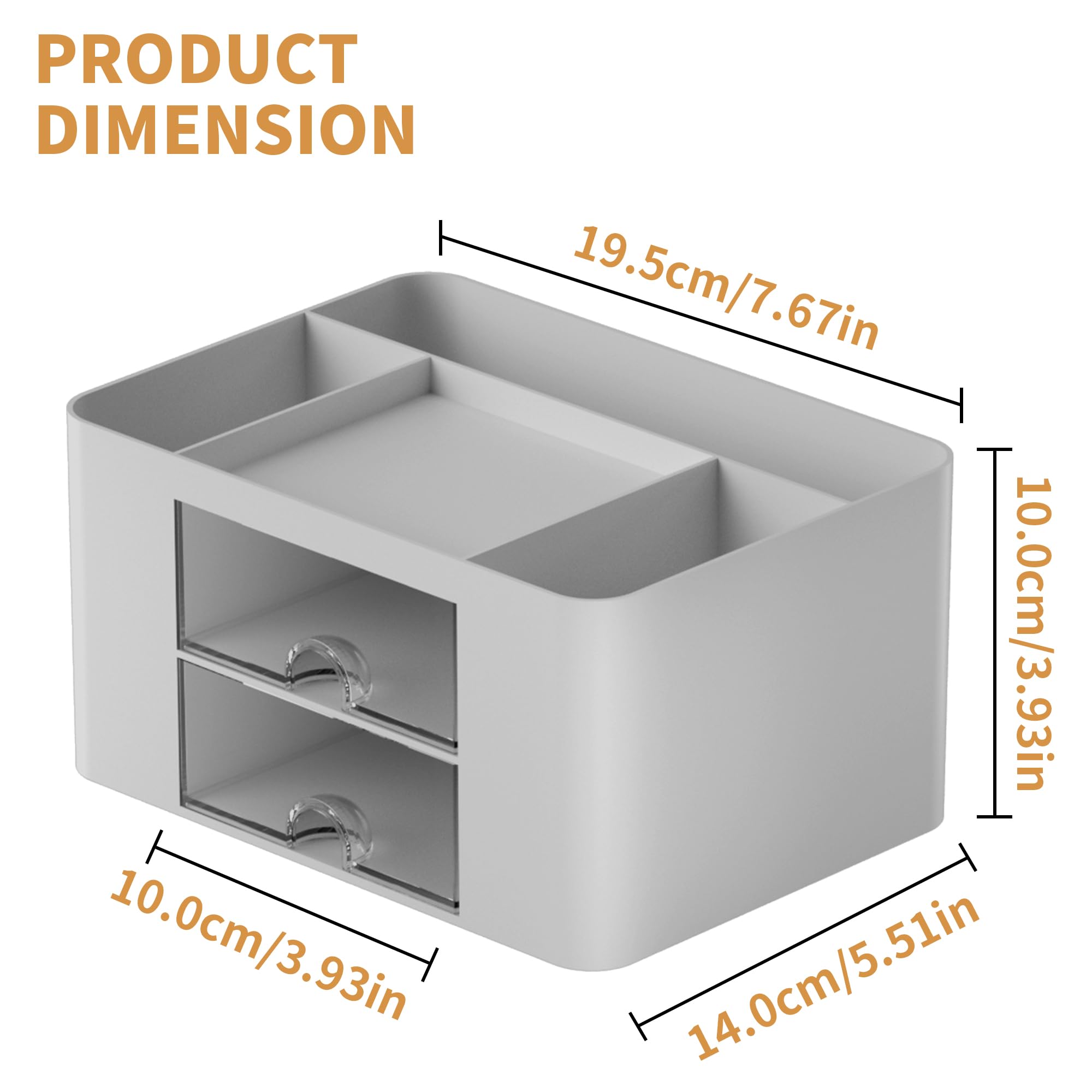 Premium Marbrasse Pen Organizer with 2 Drawers - Multi-Functional Desk Pencil Holder & Office Supplies Organizer - 5 Compartments + Storage Drawers for Pens, Markers, Art Tools - Perfect for Home Office, School & Craft Room (Grey)