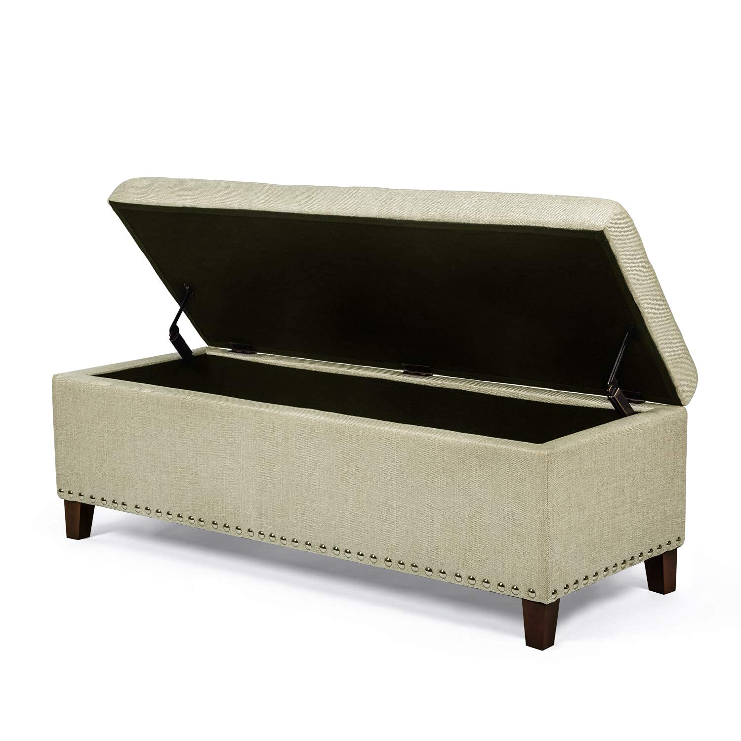 Homebeez Fabric Tufted Storage Ottoman Bench with Nailhead Trim - Multi-Functional Foot Rest Stool & Coffee Table Organizer (Beige Brown) - Perfect for Living Room, Bedroom & Entryway Storage