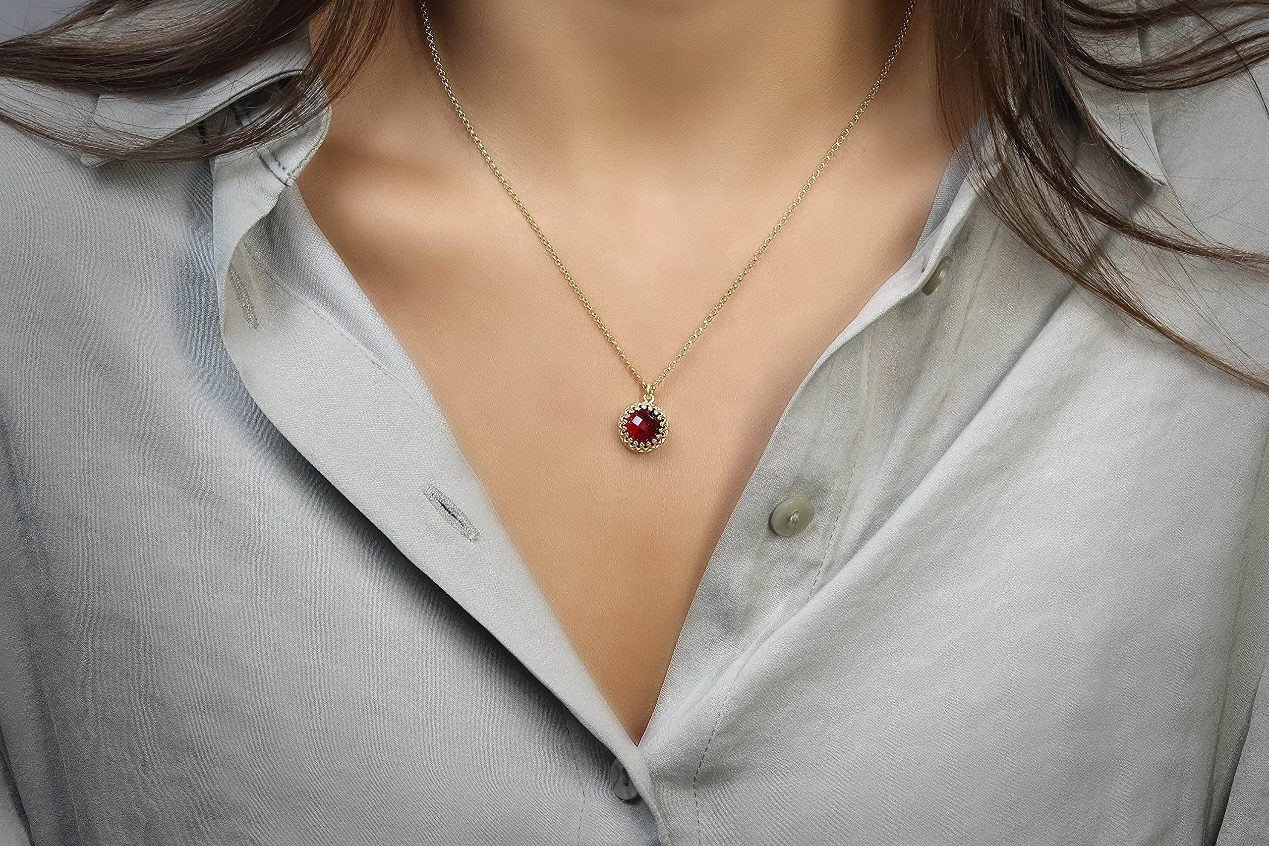 14K Rose Gold Garnet Necklace - Round Pendant Birthstone Jewelry for Women, Handmade Fashion Necklace with Natural Gemstone | Perfect Gift for Anniversary, Valentine's Day & Special Occasions