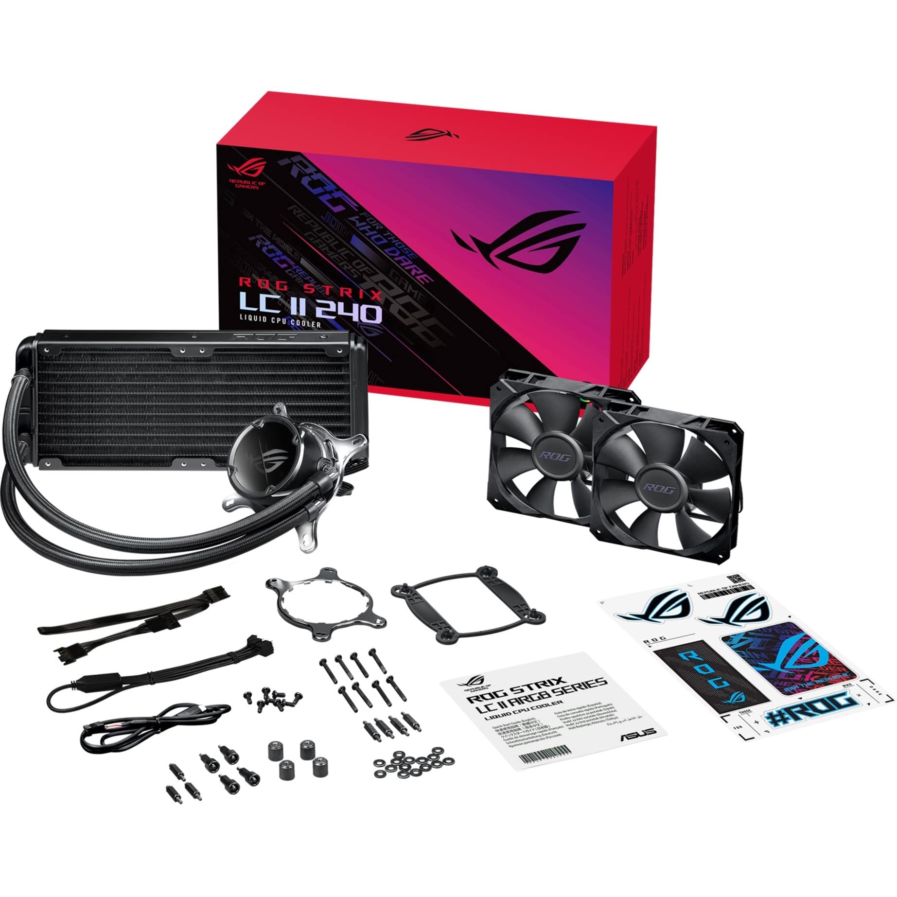 ASUS ROG Strix LC II 240 AIO Liquid CPU Cooler - 240mm Radiator with Dual 120mm PWM Fans - Compatible with Intel LGA1700/115x/2066 & AMD AM4/TR4 - Perfect for Gaming PCs, Workstations, and High-Performance Cooling Solutions