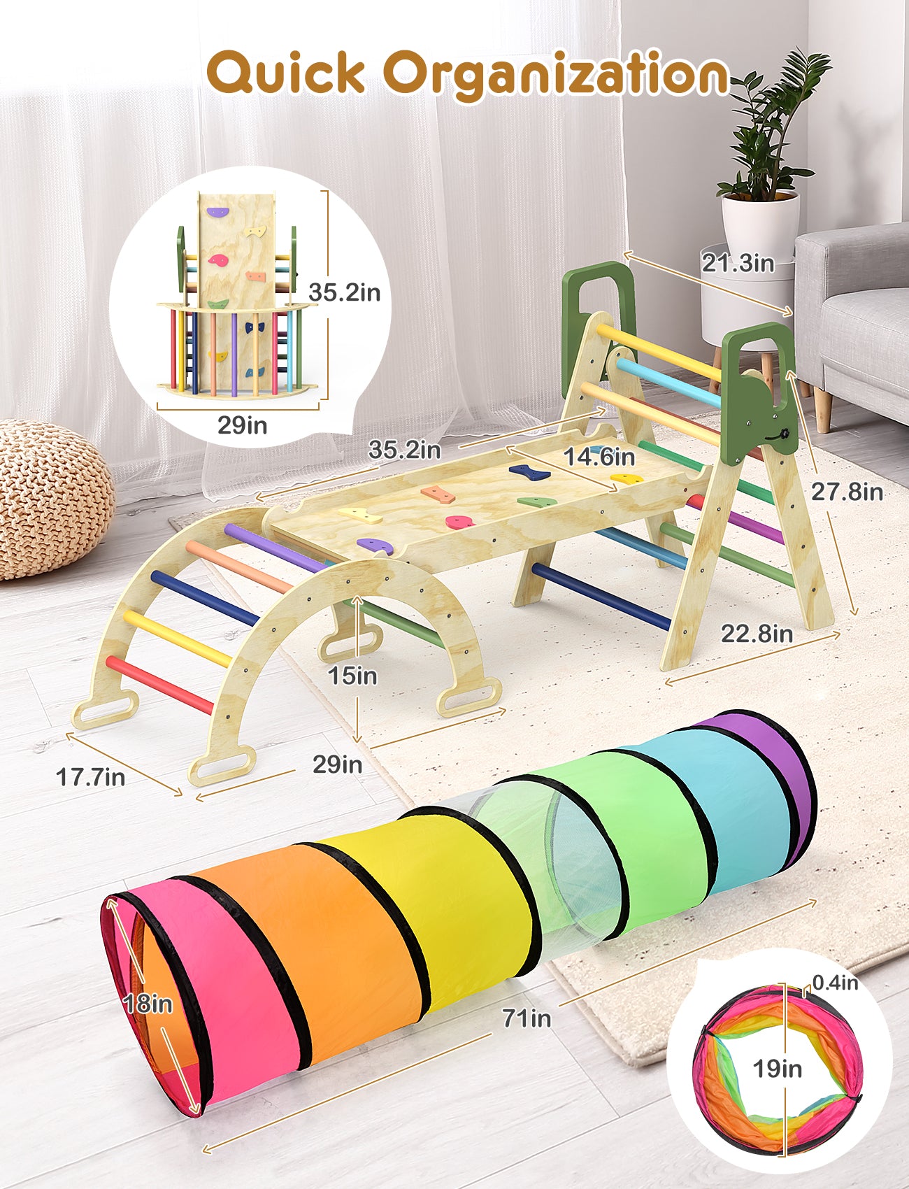 **Mpow 8-in-1 Foldable Triangle Climbing Set for Kids – Wooden Rainbow Climber, Indoor Play Arch for Toddlers & Infants – Perfect for Home Playrooms, Daycares & Montessori Learning**