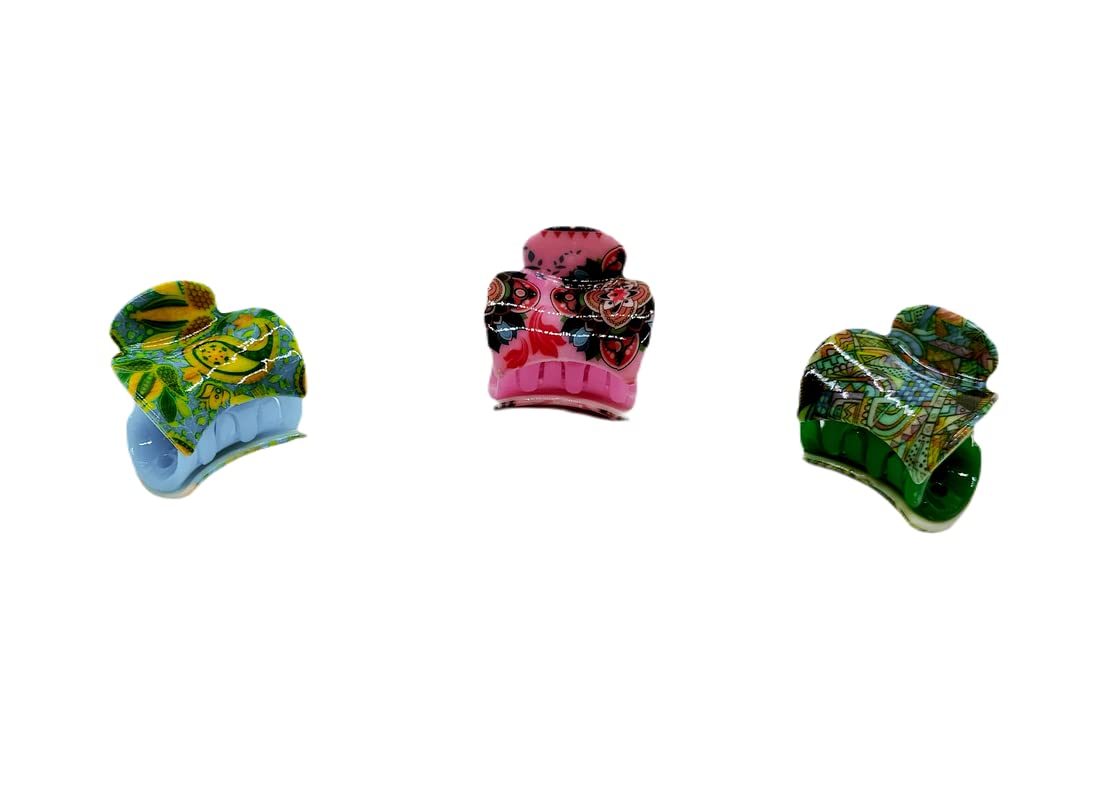PEAcock - Double Layer Small Hair Clips for Women & Girls, Multi Printed Hair Clutchers & Half Hair Claws - Perfect for School, Work, Parties & Everyday Styling