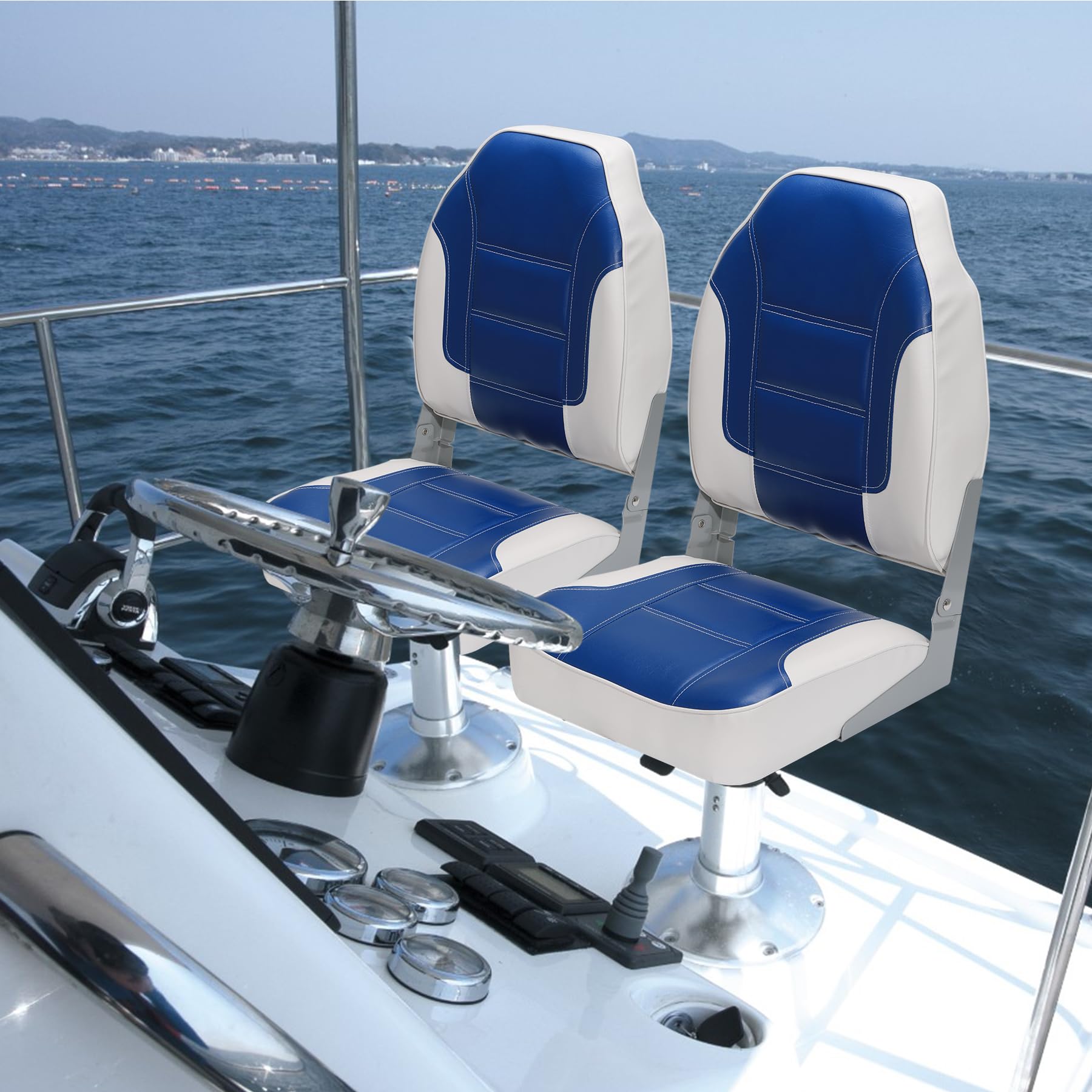 2 Pack High Back Folding Boat Seats with Stainless Steel Screws - for Fishing, Canoe & Speedboat