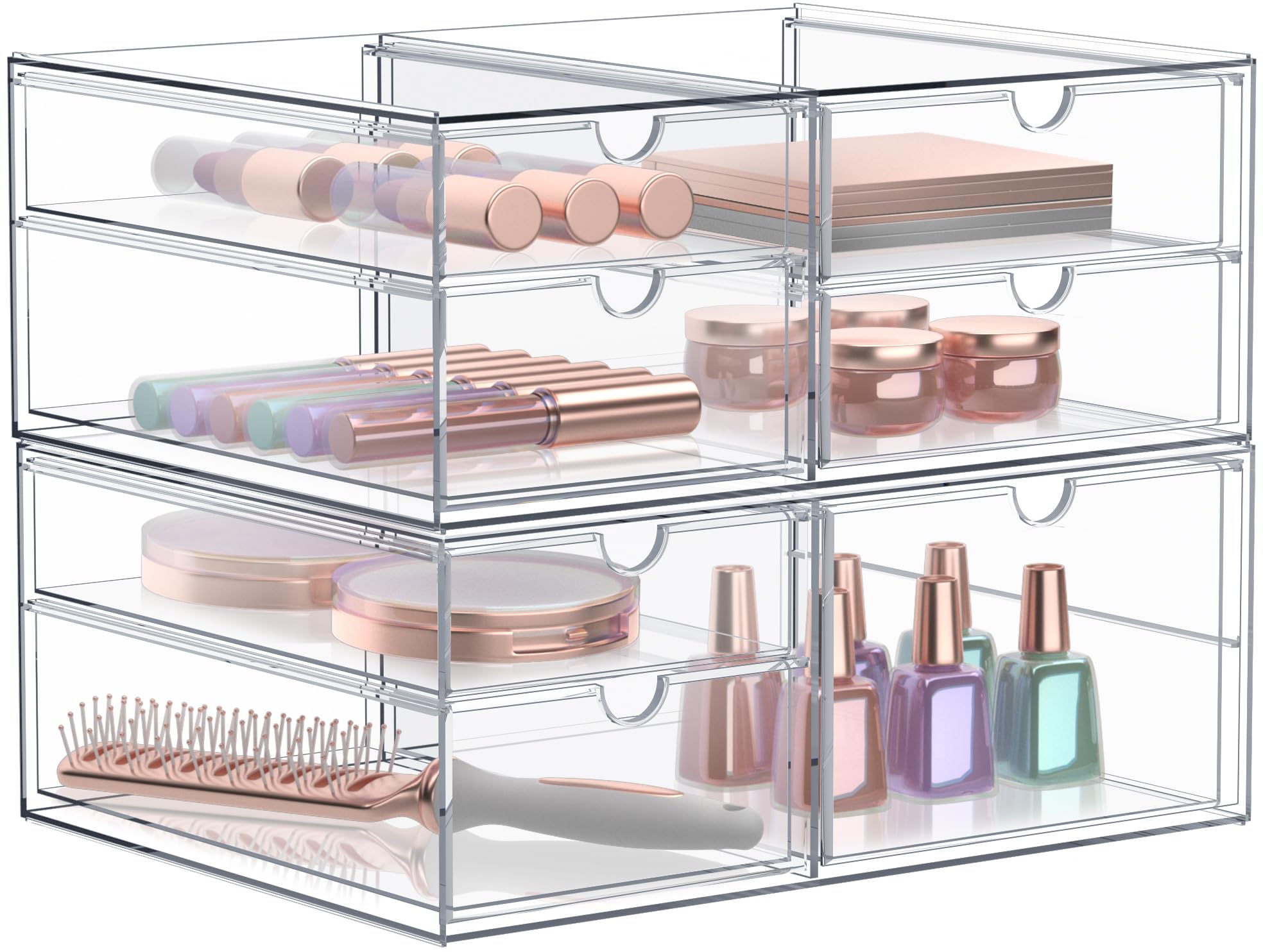 Sorbus 7-Drawer Acrylic Makeup Organizer - Stackable Clear Storage Bins for Cosmetics, Office Supplies, Jewelry & Stationery (2-Piece Set) - Perfect for Vanity, Bathroom & Closet Organization
