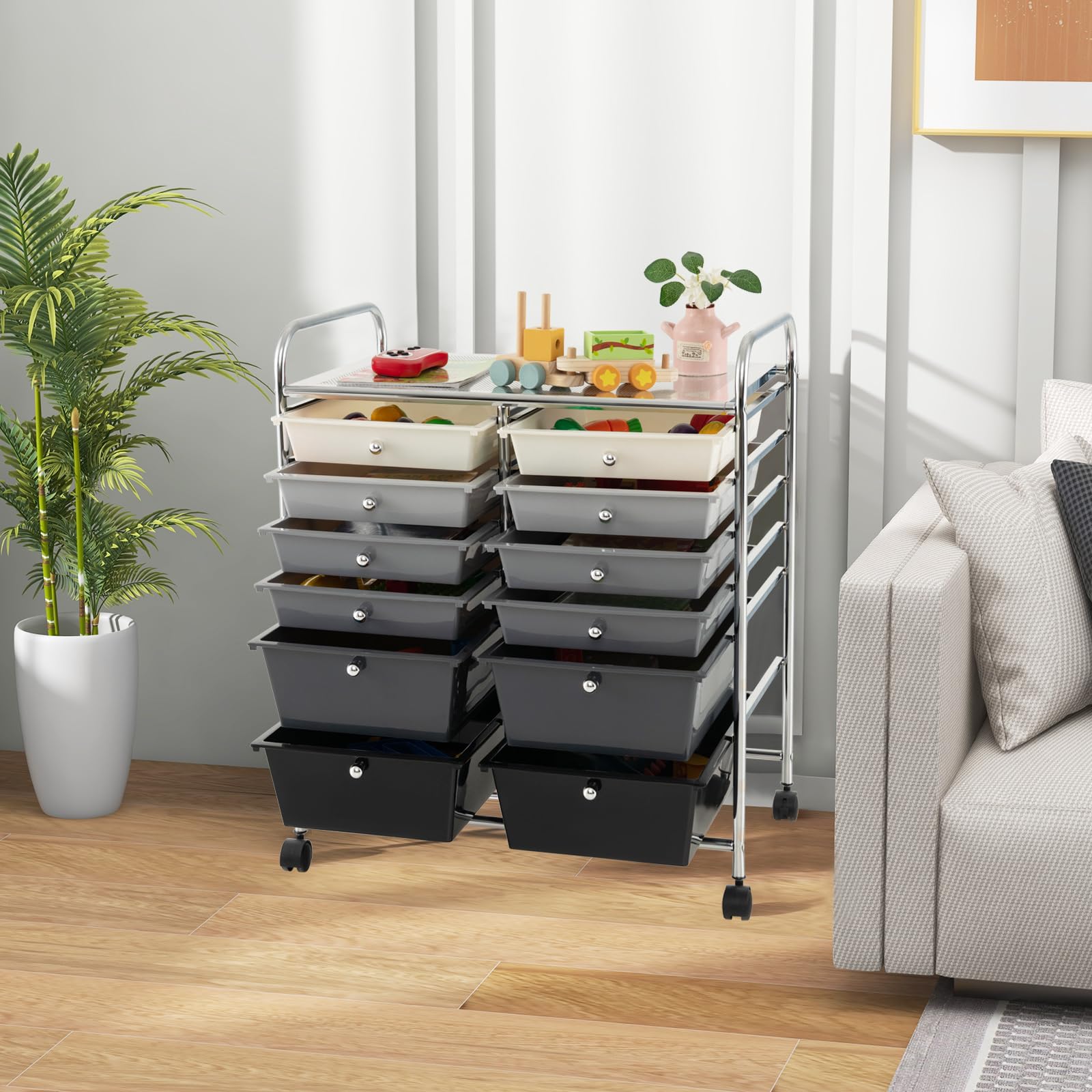Happygrill 12-Drawer Rolling Storage Cart with Wheels - Multipurpose Organizer for Home, Office & School - Black Gradient Utility Cart - Perfect for Craft Supplies, Office Organization & Classroom Storage