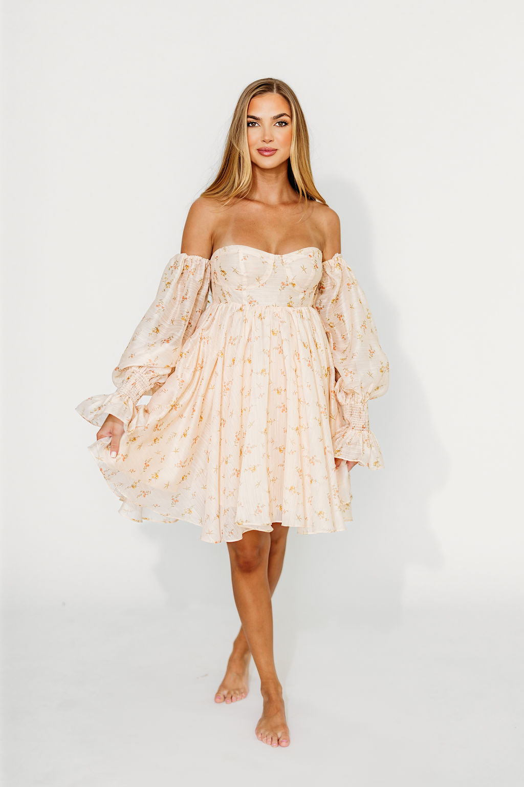 Kennedy Floral Mini Maternity Dress in Cream - Bump Friendly Summer Dress for Pregnancy, Baby Shower & Photoshoot