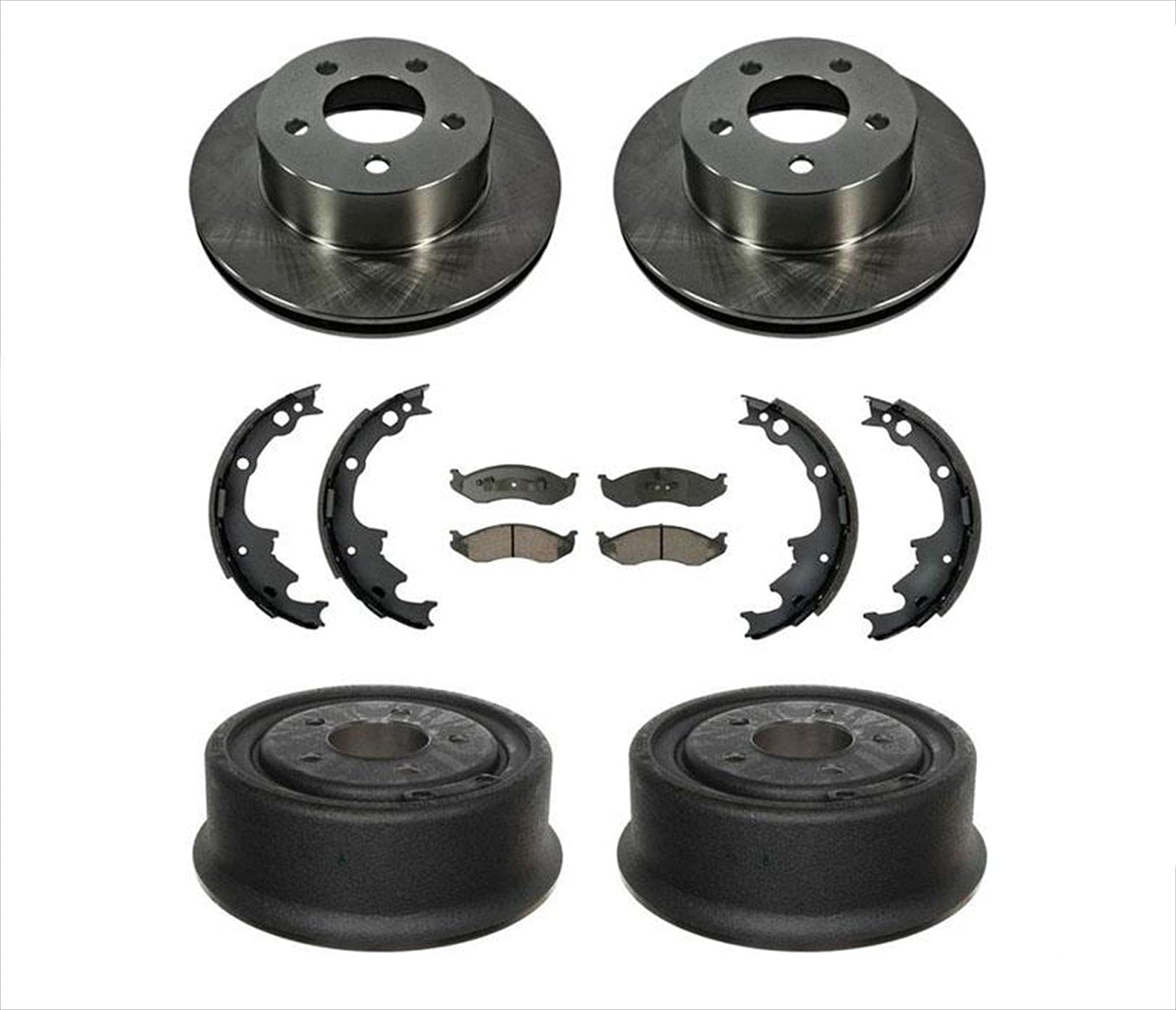 Jeep Wrangler Brake Parts Kit - Front Disc Brake Rotors, Rear Drums, Brake Pads & Shoes for 1990-1998 Models | Off-Road & Daily Driving Replacement Set
