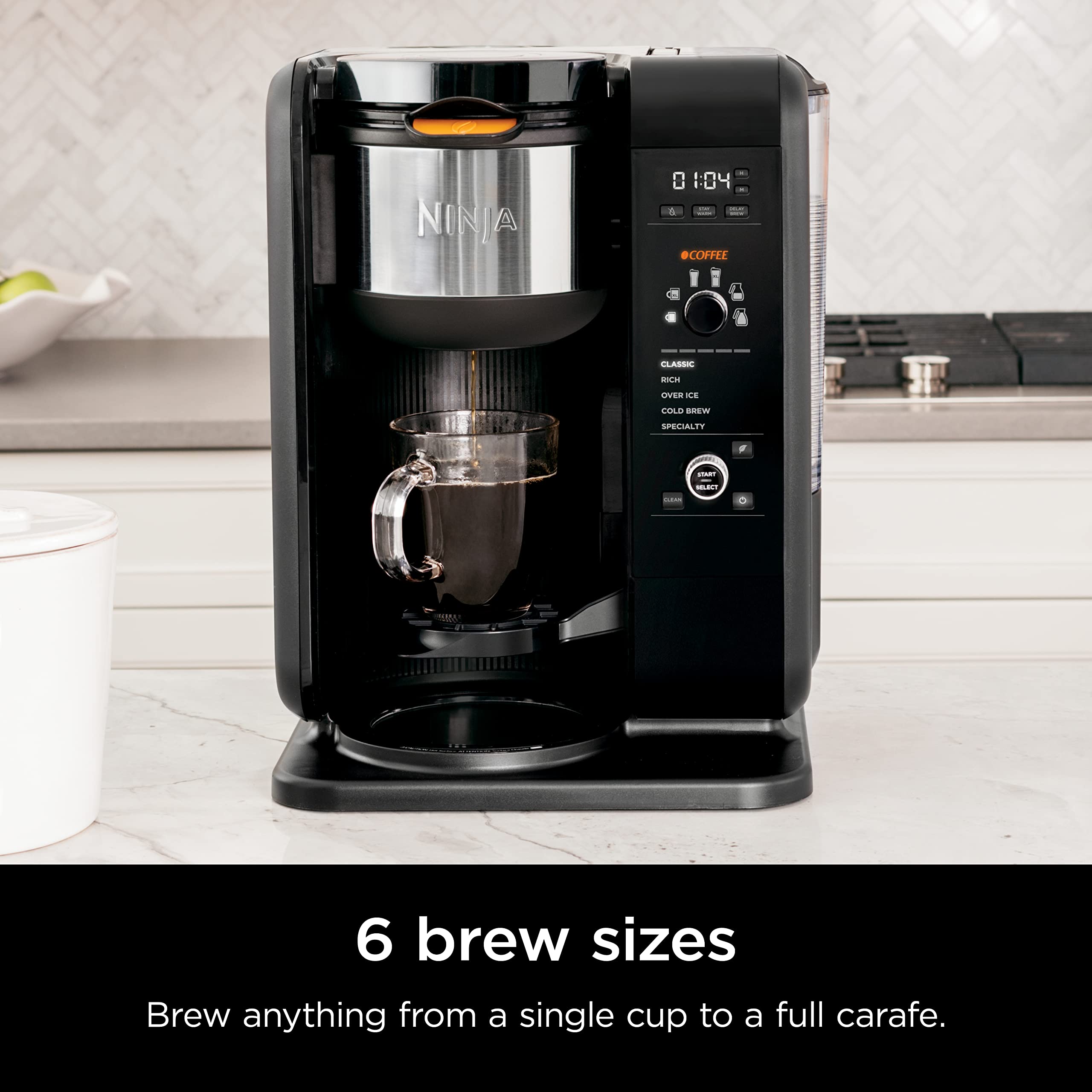 Ninja Hot and Cold Brewed System - 50 oz Tea & Coffee Maker with Auto-iQ Technology, 6 Brew Sizes & 5 Tea Styles, Thermal Carafe & Frother, Dishwasher Safe (Black, CP307) - Perfect for Home, Office & Entertaining