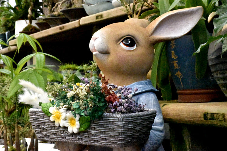 Large Rabbit Garden Statues - Outdoor Bunny Flowerpot Decor for Villa & Modern Animal Sculptures | Perfect for Garden Landscaping, Patio Decor & Backyard Ornaments