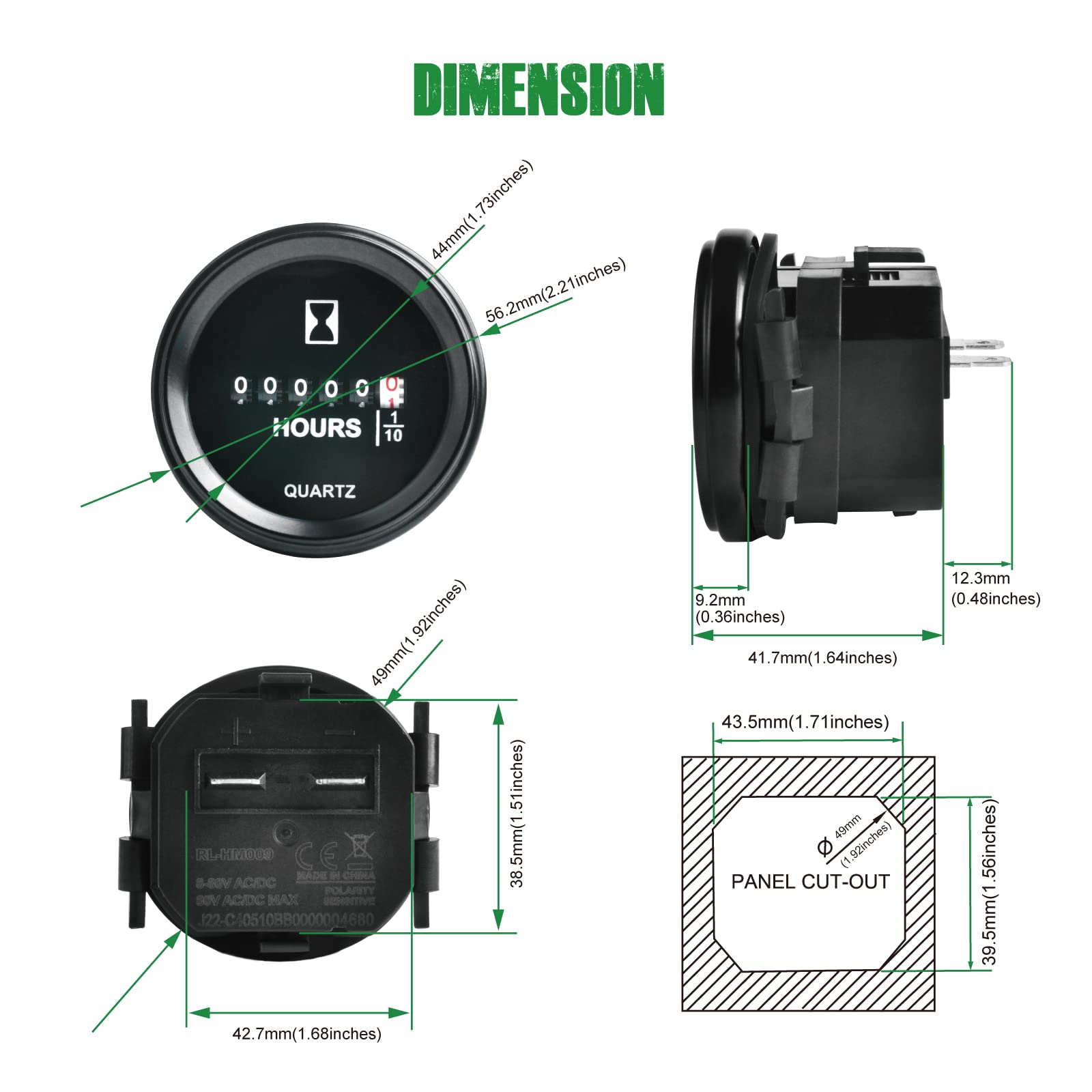 Yooreal DC 8-80V Digital Round Mechanical Hour Meter Gauge Timer - Waterproof Engine Hour Meter for Garden Tractor, Sailboat, Zero Turn Lawn Mower, Generator - Track Equipment Usage Time Accurately