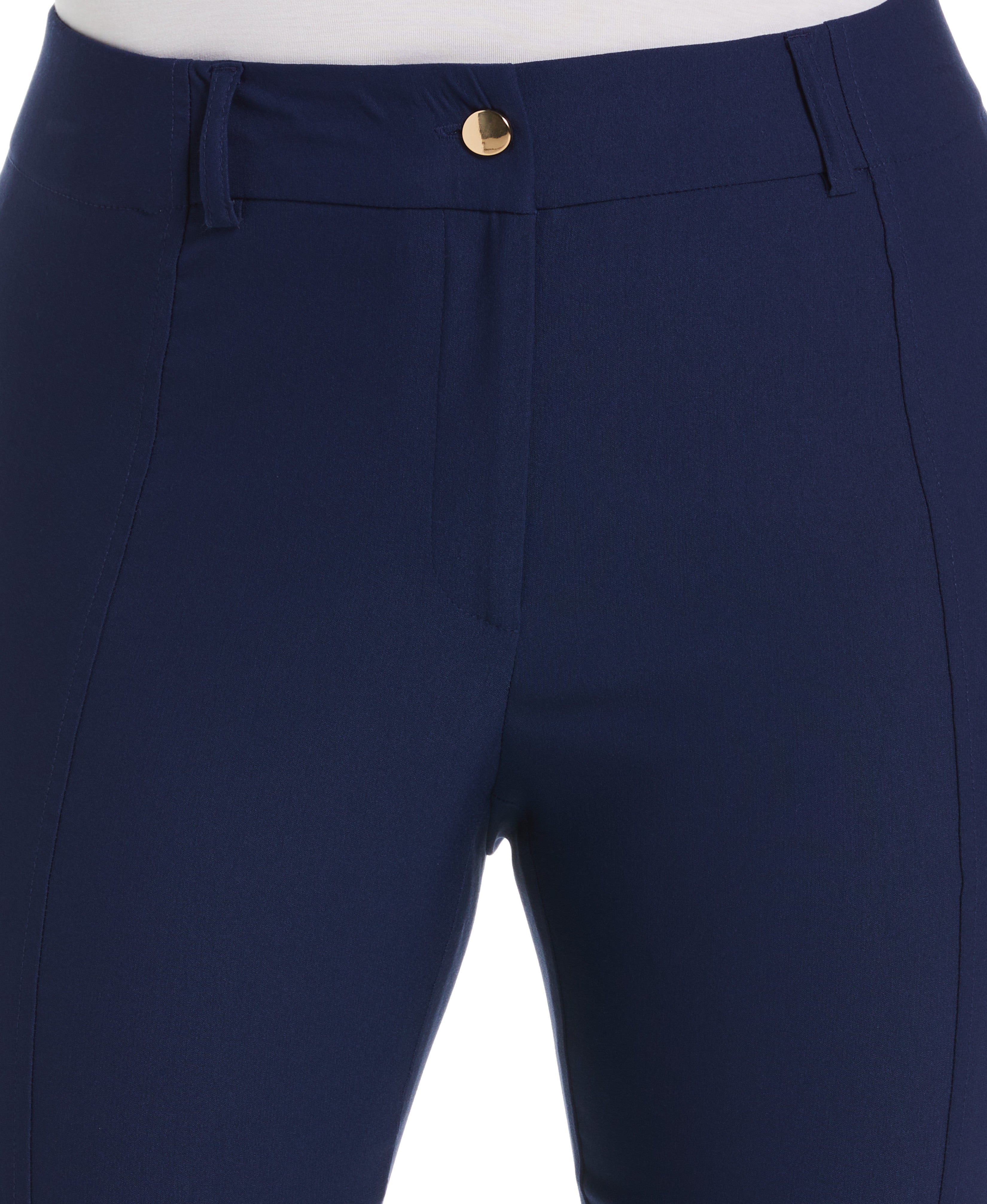 Classic Fit Seamed Straight Leg Crop Pants with Vents - Women's Comfortable Casual Trousers for Work, Travel & Everyday Wear