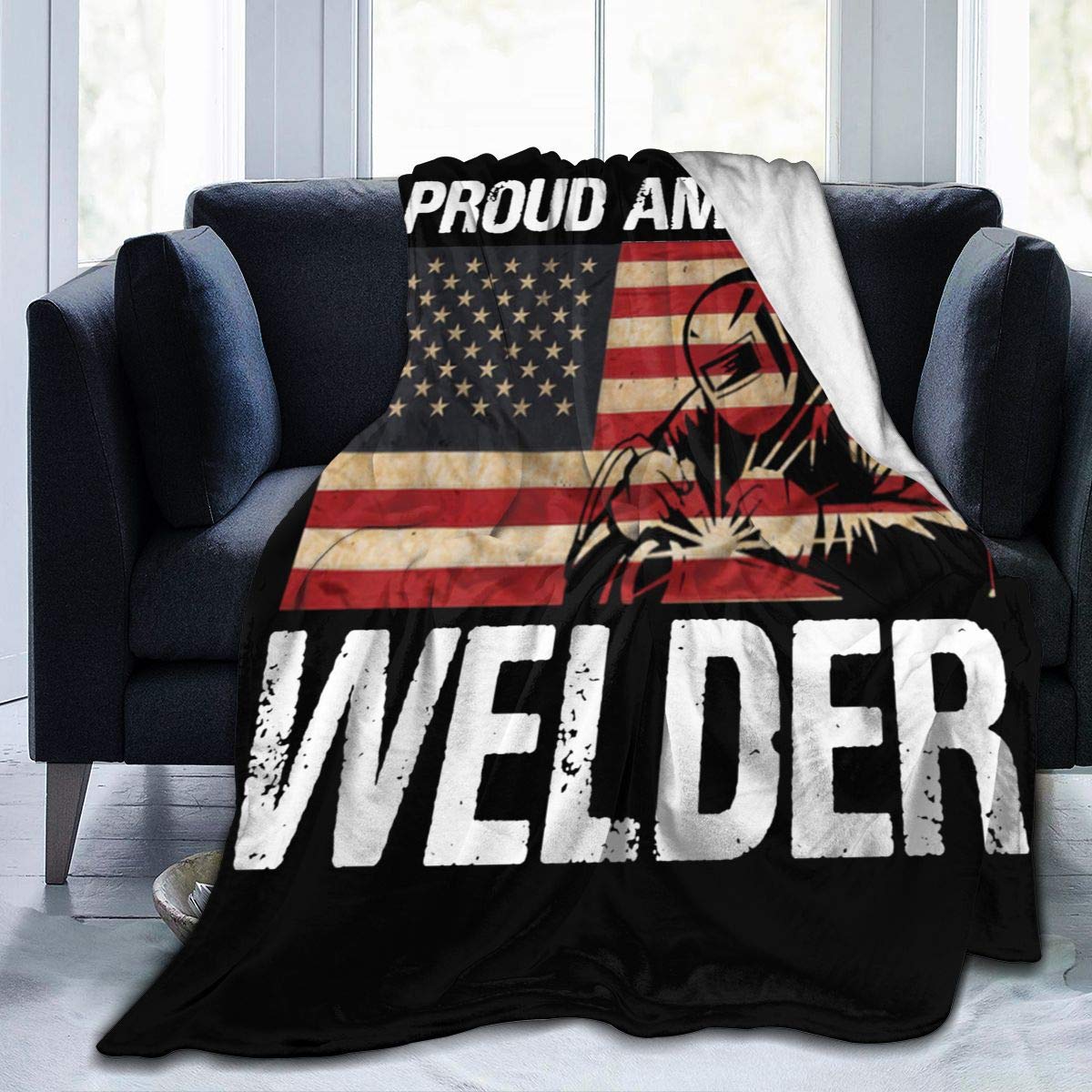Proud American Welder Flag Throw Blanket - Ultra Soft Micro Fleece Blanket for Bed, Couch & Living Room - 60x50 Inch Cozy Blanket for Movie Nights, Camping & Home Decor