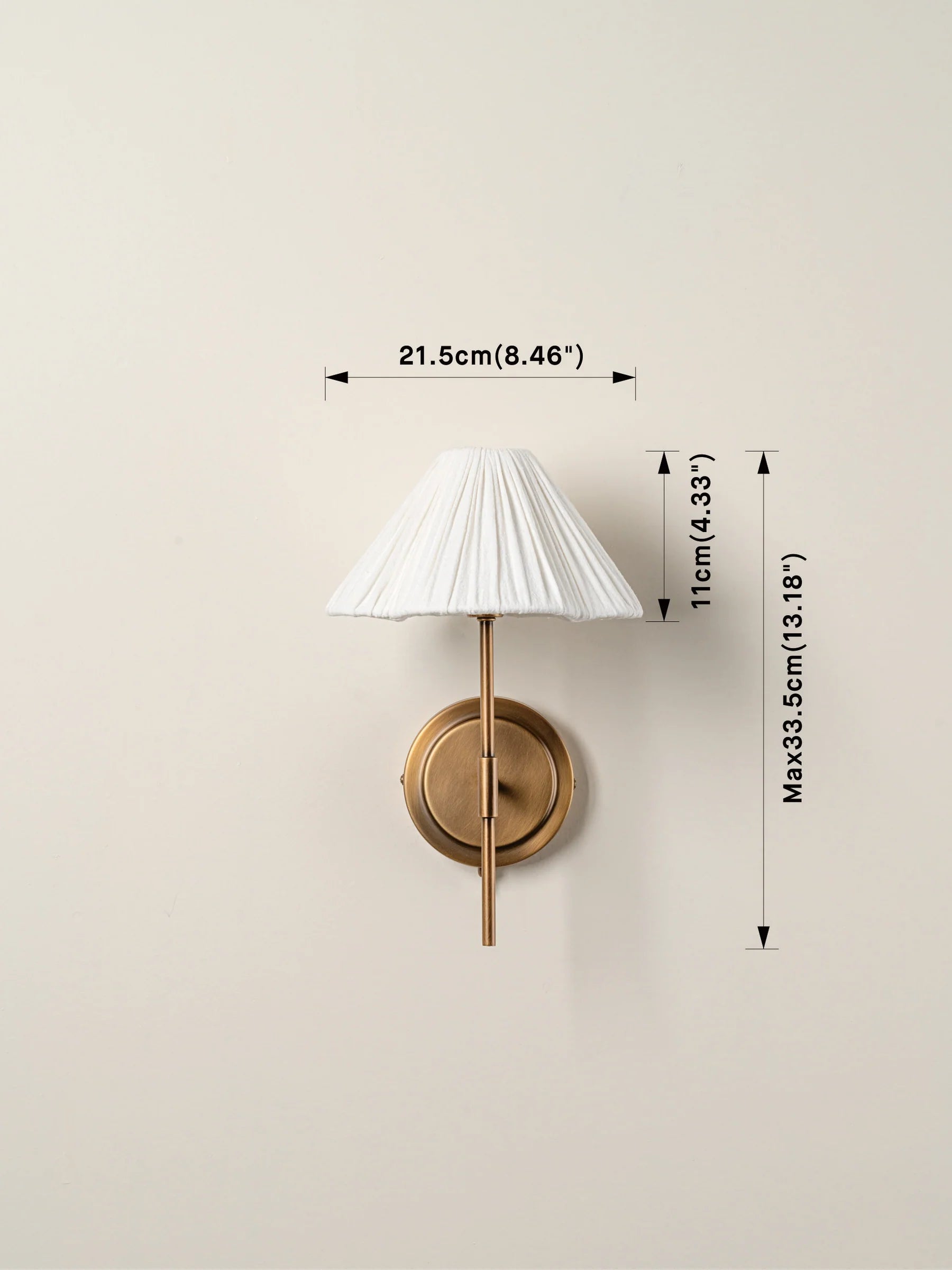 Vintage Aged Brass & Linen Scalloped Wall Sconce - Elegant Farmhouse Lighting for Bedroom, Living Room & Hallway