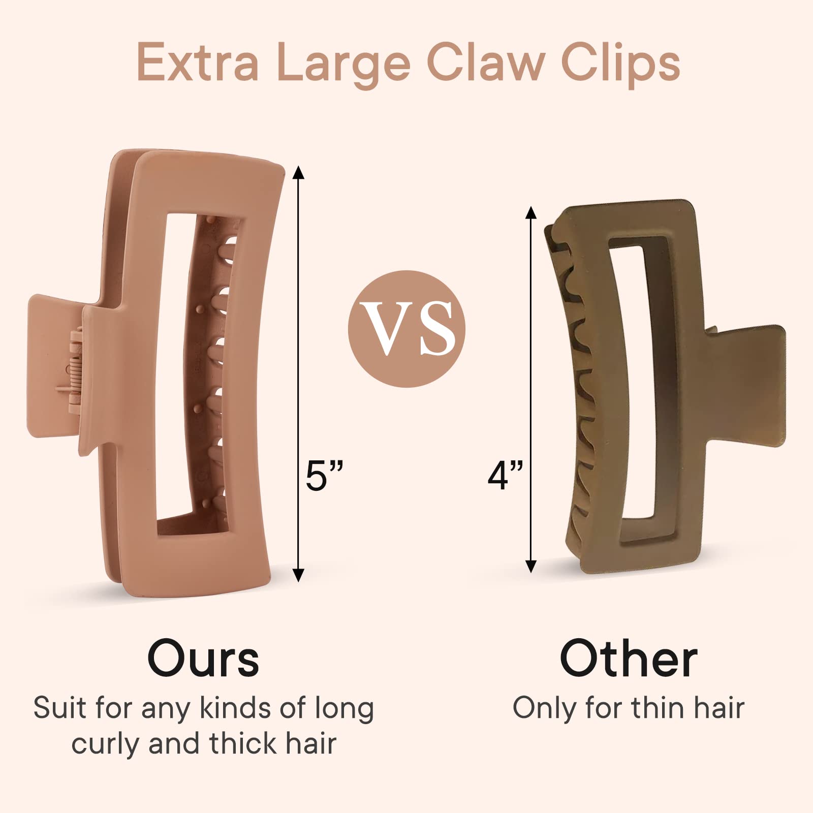 4 Pack 5 Inch Extra Large Claw Clips for Thick & Long Hair - Matte Non-Slip Jumbo Hair Clips for Women & Girls - Perfect for Ponytails, Buns & Everyday Hairstyles