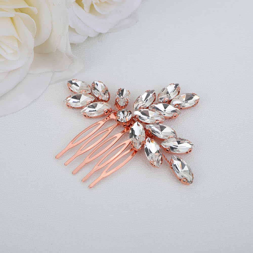 JWICOS Rose Gold Bridal Hair Comb with Shining Crystal Rhinestones - Elegant Wedding Hair Accessory for Brides & Bridesmaids - Perfect for Weddings, Proms & Special Occasions