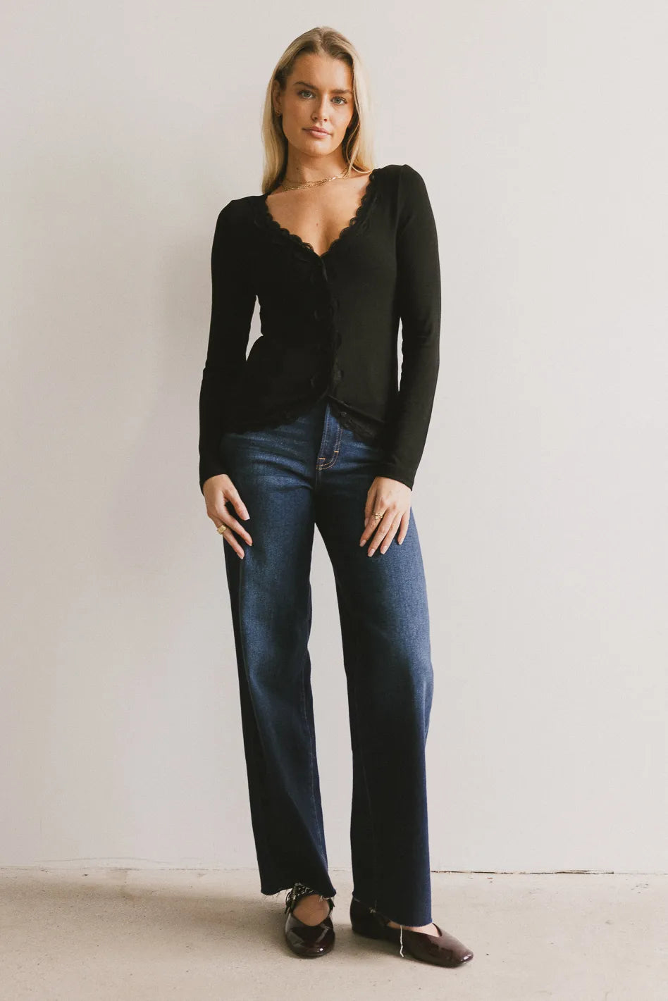 Logan Lace Trim Black Top for Women | Elegant Blouse for Party & Date Night | Final Sale