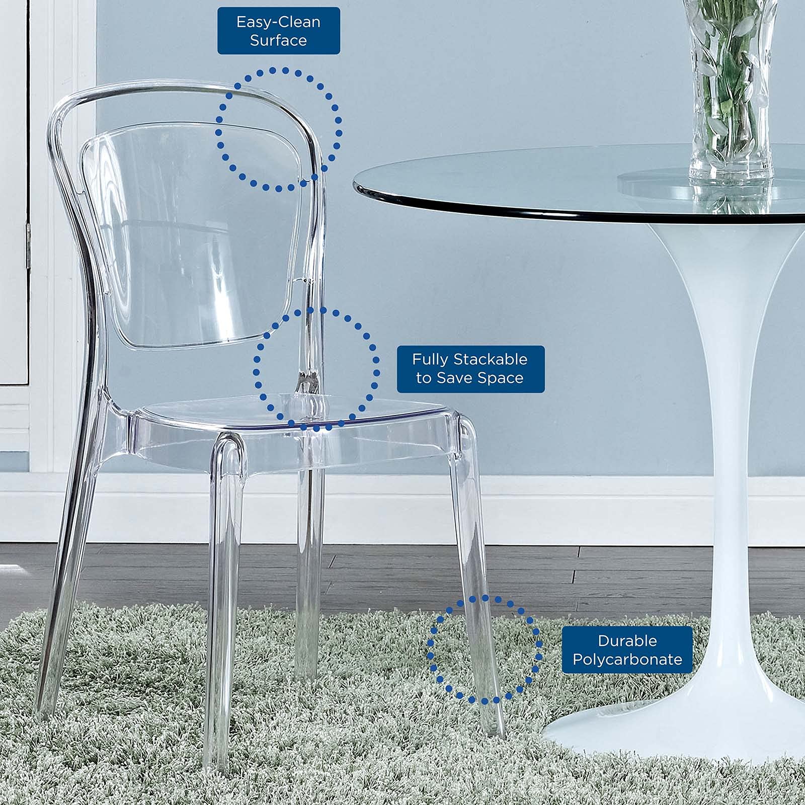 Modway Entreat Modern Clear Acrylic Kitchen & Dining Chair - Fully Assembled for Home, Restaurant & Office Use