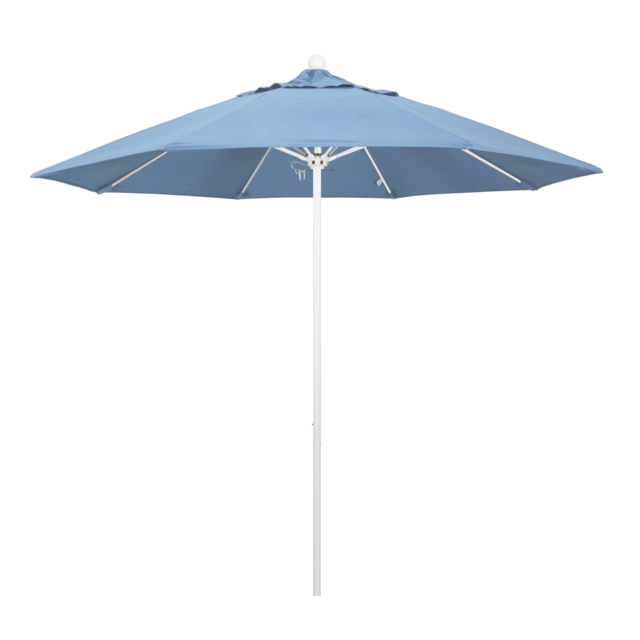 9' California Umbrella Venture Series Commercial-Grade Patio Umbrella with Push-Open Pin Stop - White Finish & Sunbrella Air Blue Fabric - Perfect for Outdoor Dining, Poolside Lounging, and Backyard Relaxation