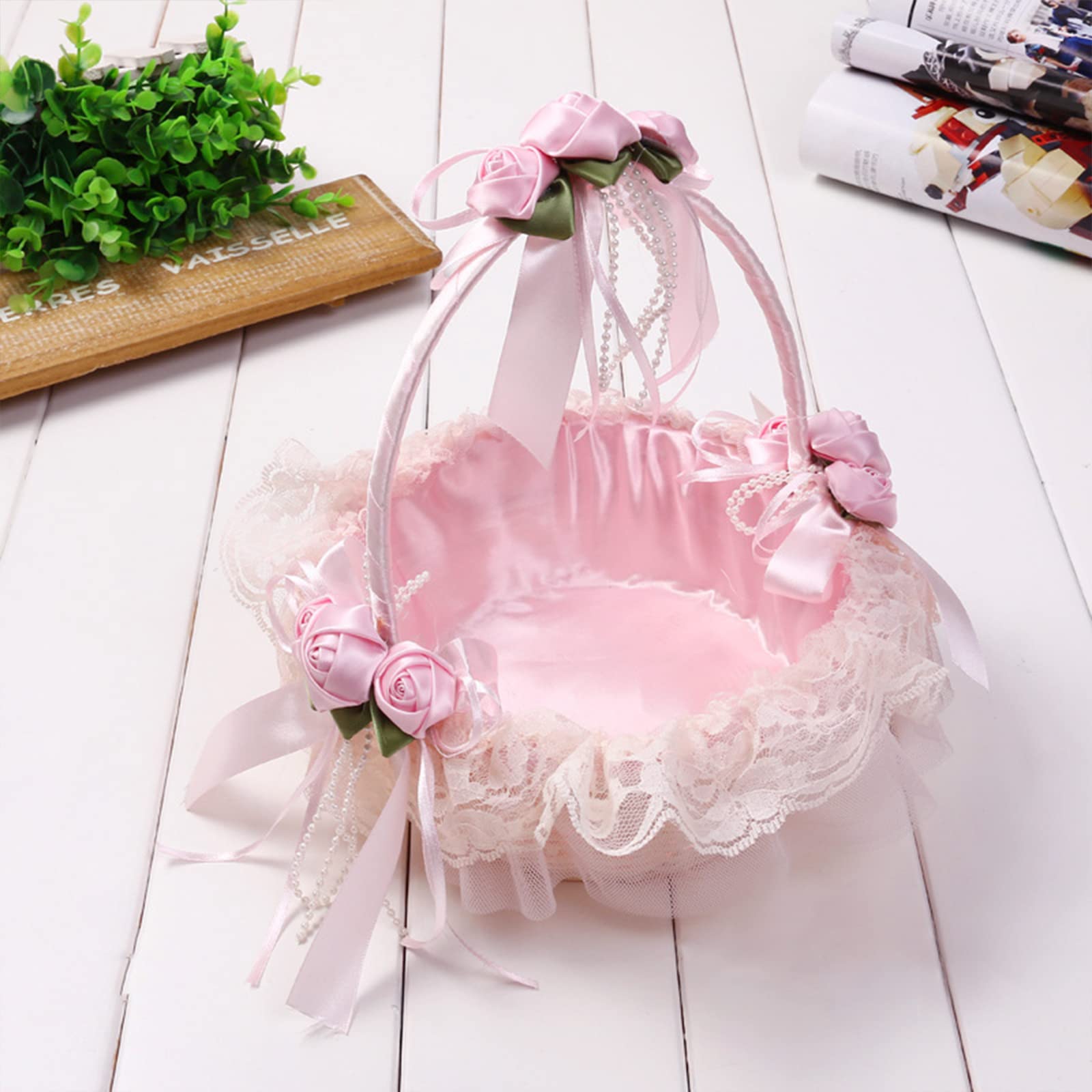2 PCS Elegant Wedding Flower Girl Baskets with Handles - Lace-Trimmed Petal Storage Baskets for Bridal Showers, Garden Parties & Home Decor | Perfect for Flower Petals, Ring Bearer, and Outdoor Ceremonies