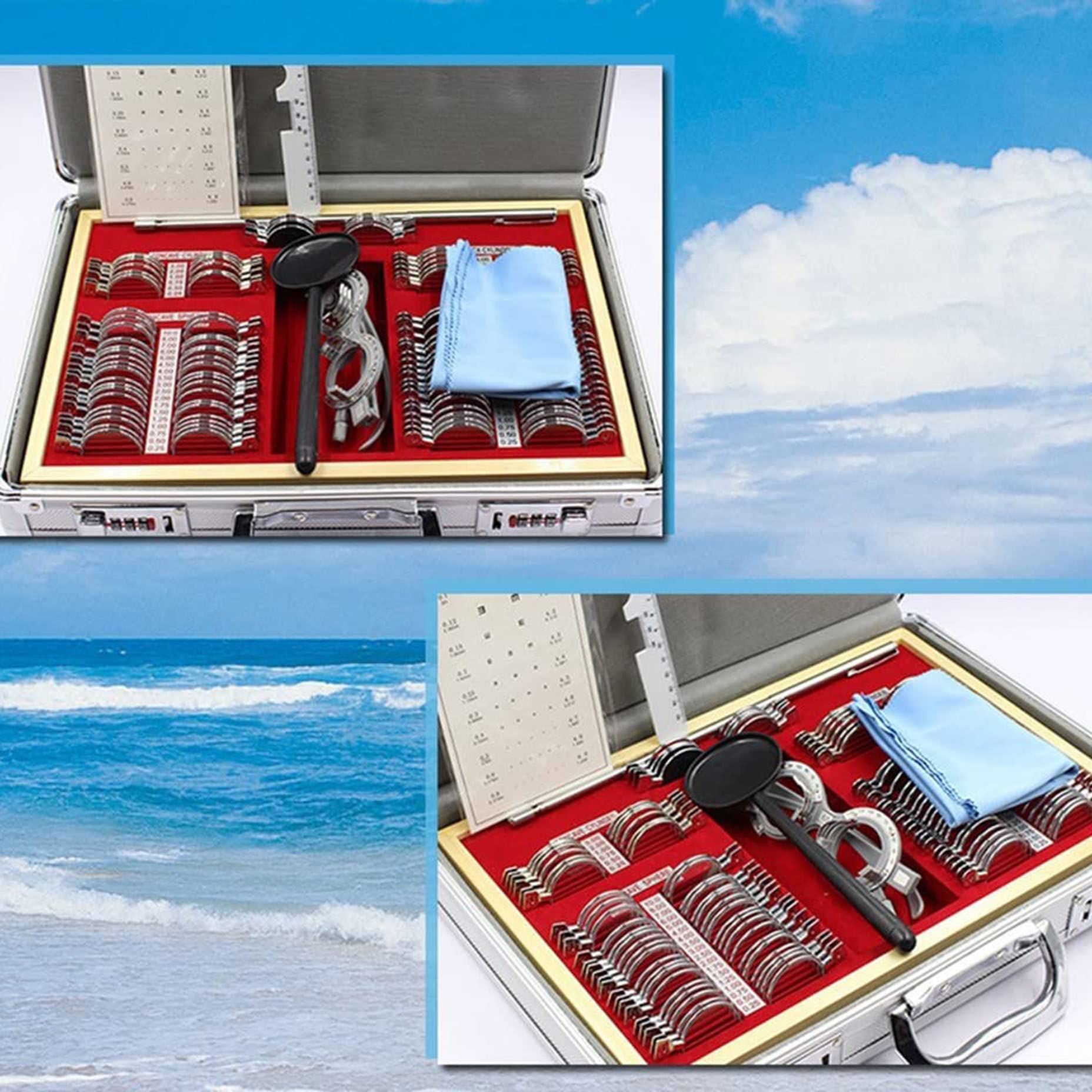 XDLYWUZIQ 104-Piece Optical Trial Lens Set with Measuring Glasses & Aluminum Frame - Professional Optometry Kit for Eye Exams, Vision Testing, and Refraction Procedures - Perfect for Optometrists, Ophthalmologists, and Eye Clinics