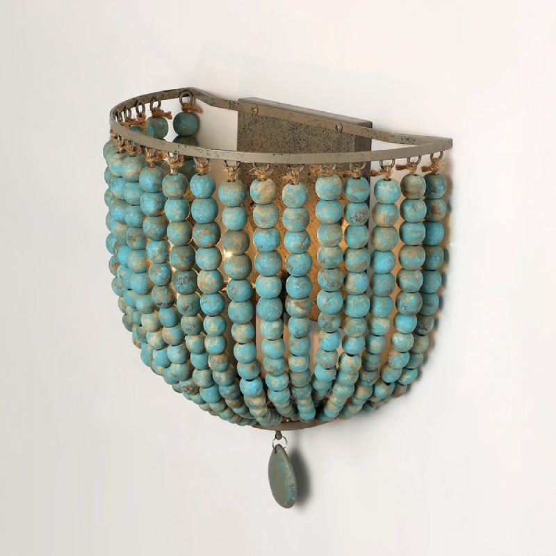 Handmade Wooden Bead Cascade Wall Lamp - Boho Chic Hanging Light Fixture for Bedroom, Living Room & Dorm Decor
