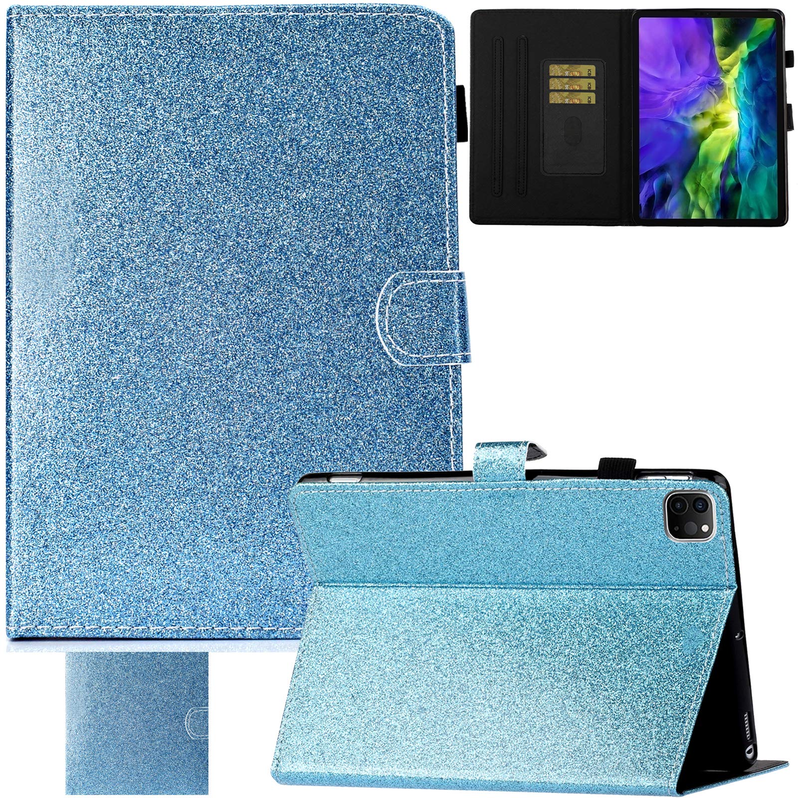 Premium iPad Pro 11 Inch Case (2021/2020/2018 Models) - Multi-Angle Stand with Card Slots, Auto Sleep/Wake Protective Cover - Perfect for Work, Travel & Home Use - Blue