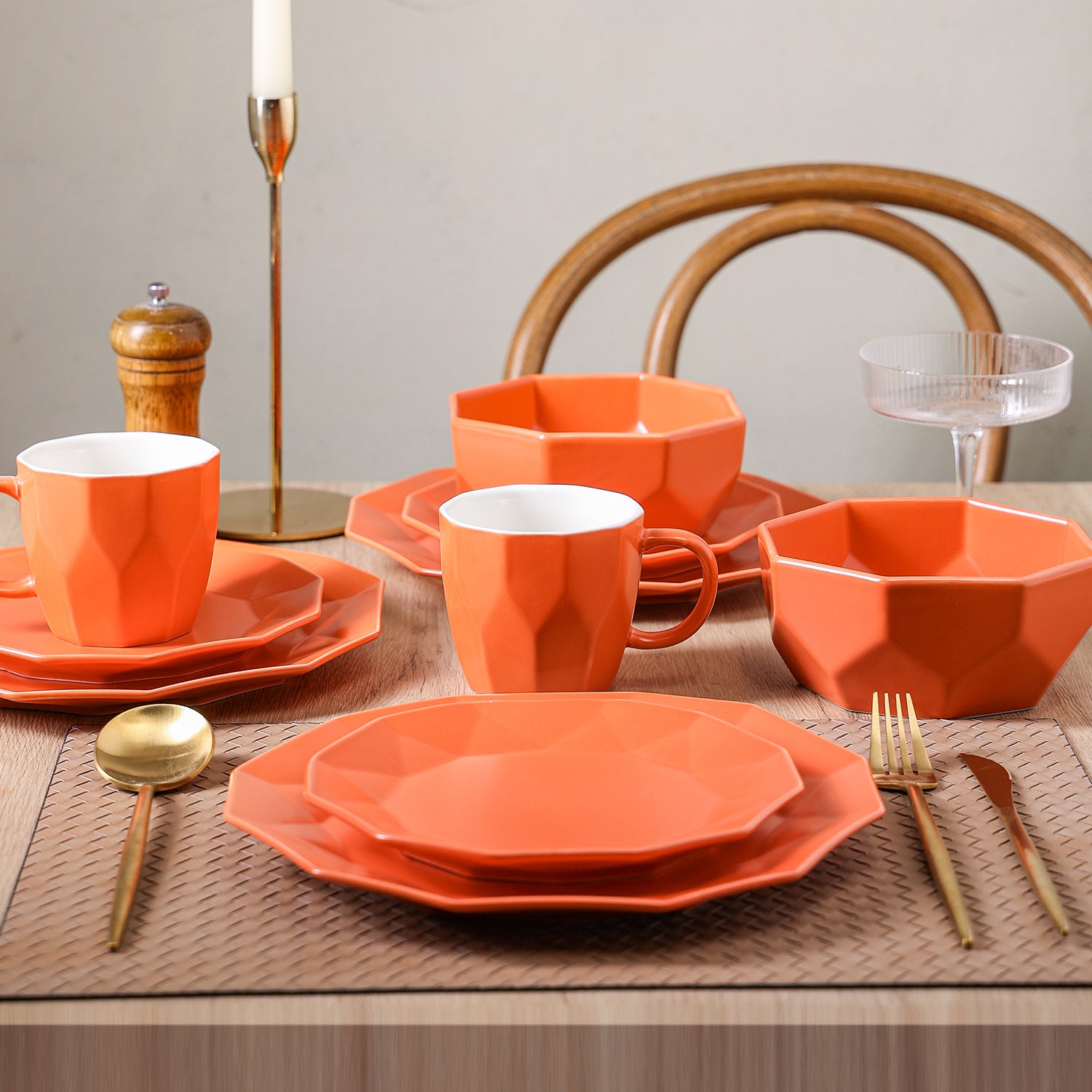 Premium Jamie Porcelain Dinnerware Set - Elegant Orange 12-Piece Tableware for Dining, Entertaining & Special Occasions | Dishwasher & Microwave Safe