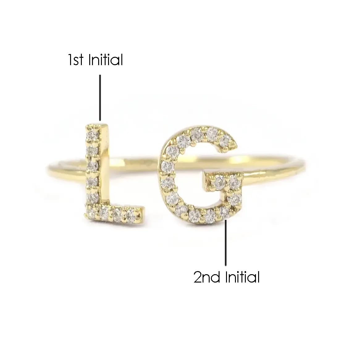 Personalized Initial L & G Letter Ring - 0.14 Ct Natural Diamond (SI Clarity, G-H Color) - 14K Solid Yellow Gold Cuff Ring for Women - Elegant Statement Jewelry for Anniversary, Birthday & Everyday Wear