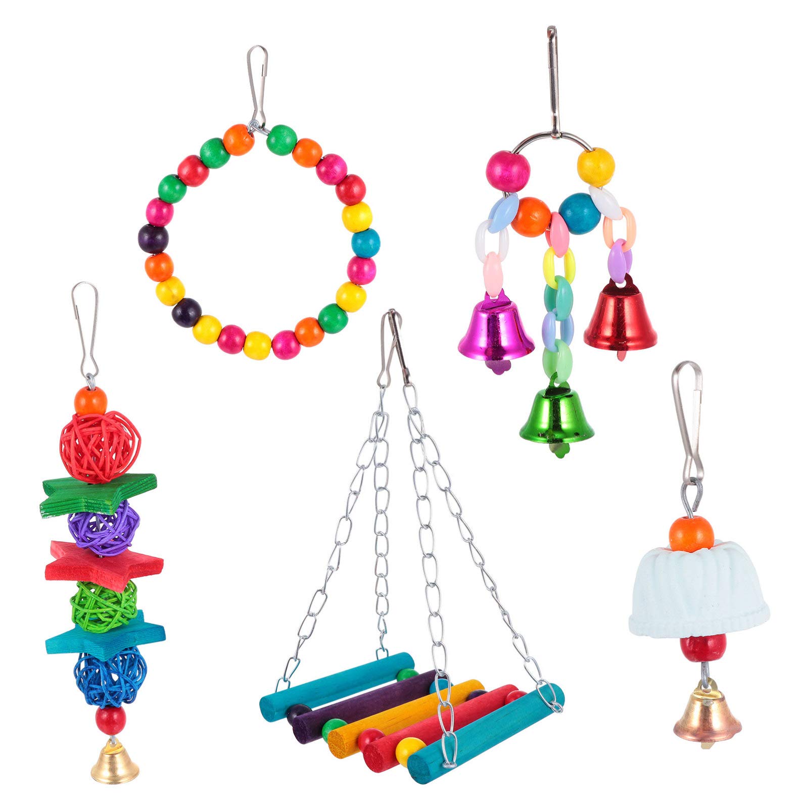 Balacoo 5pcs Natural Wooden Parrot Chew Toys - Hanging Swing & Bird Cage Accessories for Small & Medium Birds | Perfect for Playtime, Exercise & Beak Conditioning