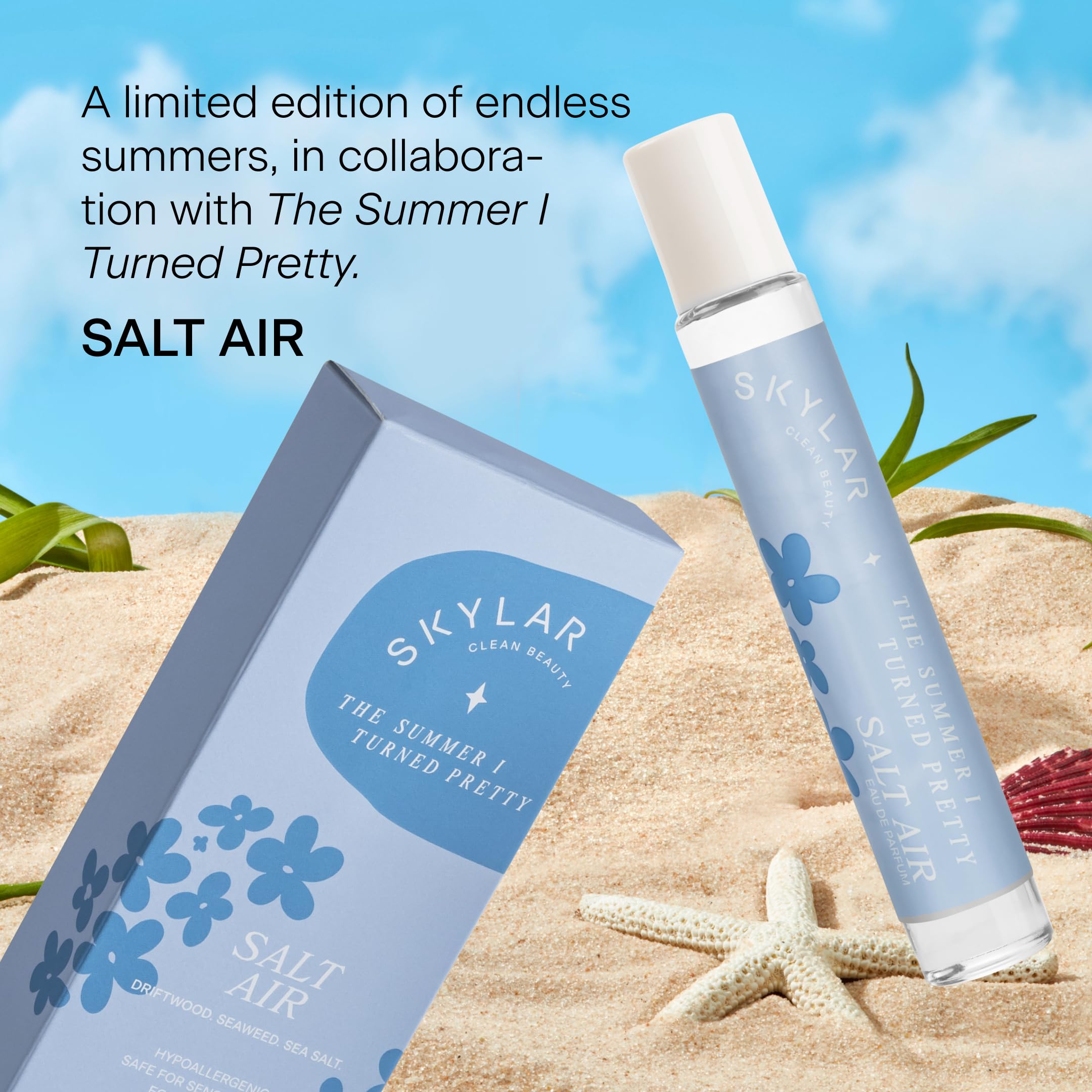 Skylar The Summer I Turned Pretty Salt Air Eau de Parfum - Hypoallergenic Vegan Perfume for Women & Men | Clean Fragrance with Driftwood & Seaweed Notes | Sensitive Skin Safe | Perfect for Beach Days, Summer Vacations & Everyday Freshness