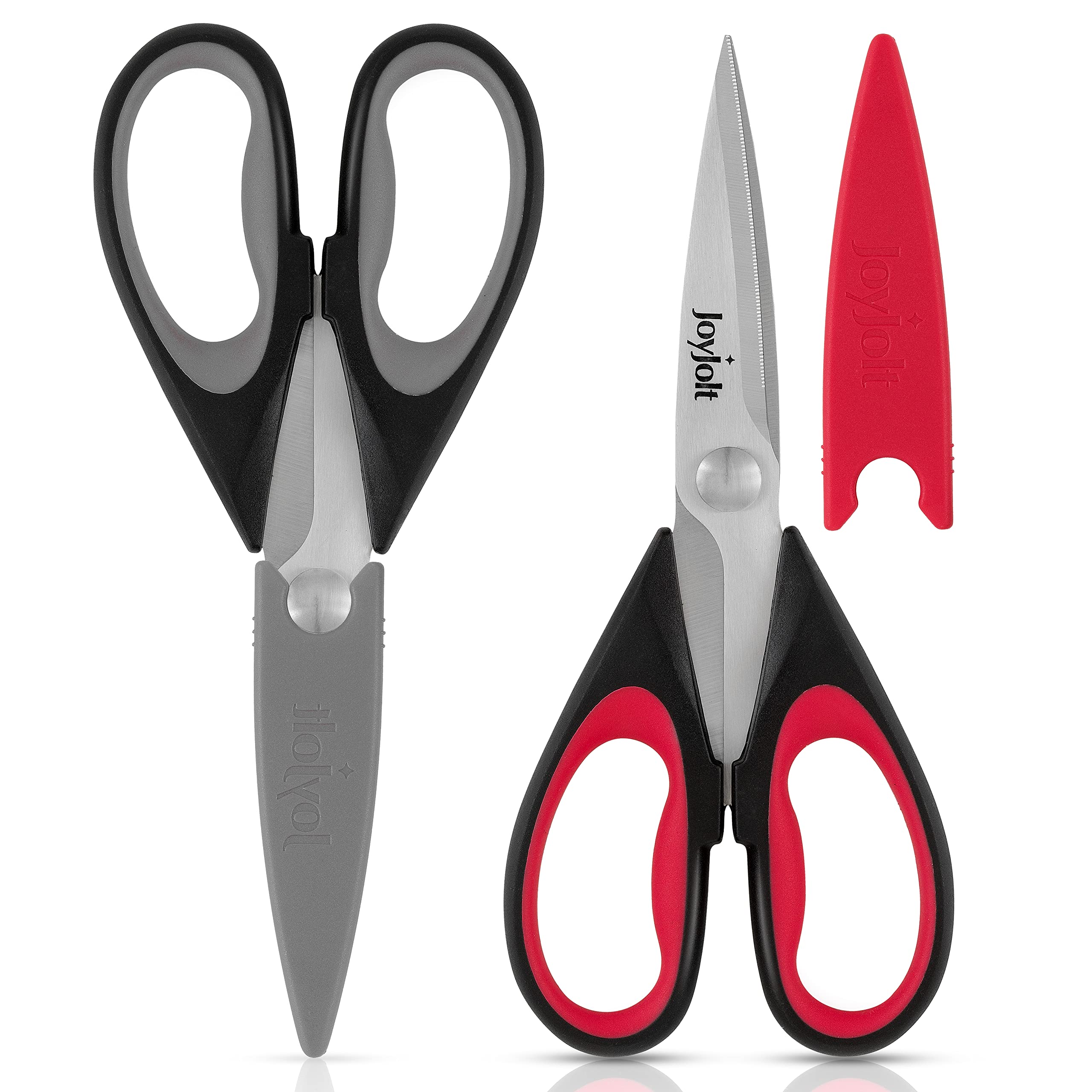 JoyJolt Heavy Duty Kitchen Shears (2-Pack) - Stainless Steel Multi-Purpose Scissors for Herbs, Vegetables, Meat & Poultry - Dishwasher Safe with Protective Sheaths - Perfect for Cooking, Food Prep & Butchering